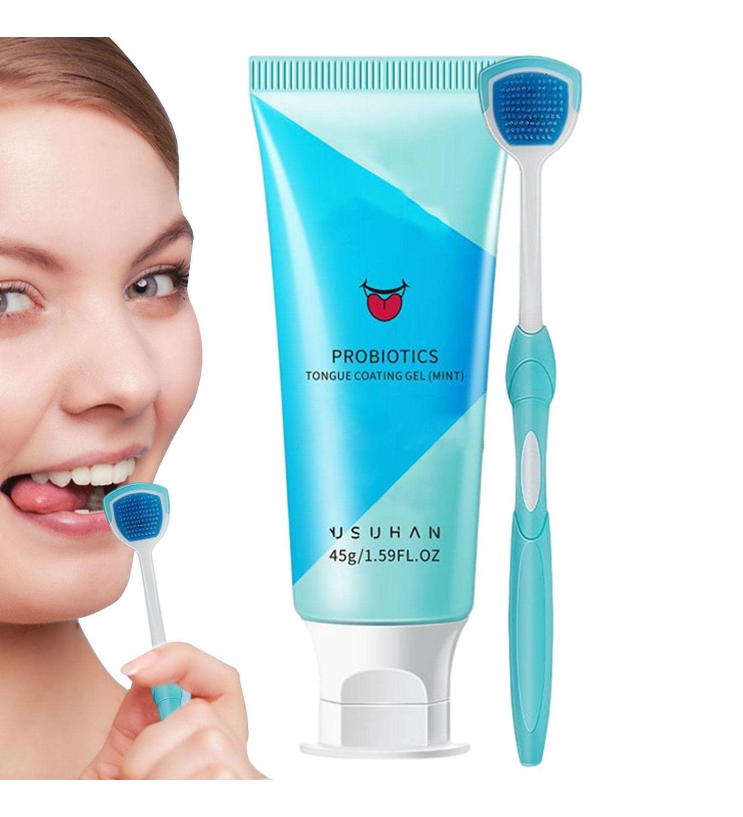 Virtcoy Natural Tongue Cleaning Gel - Ergonomic Brush Set for Bad Breath & Stain Removal | Organic Oral Care - Buy Online on GoSupps.com