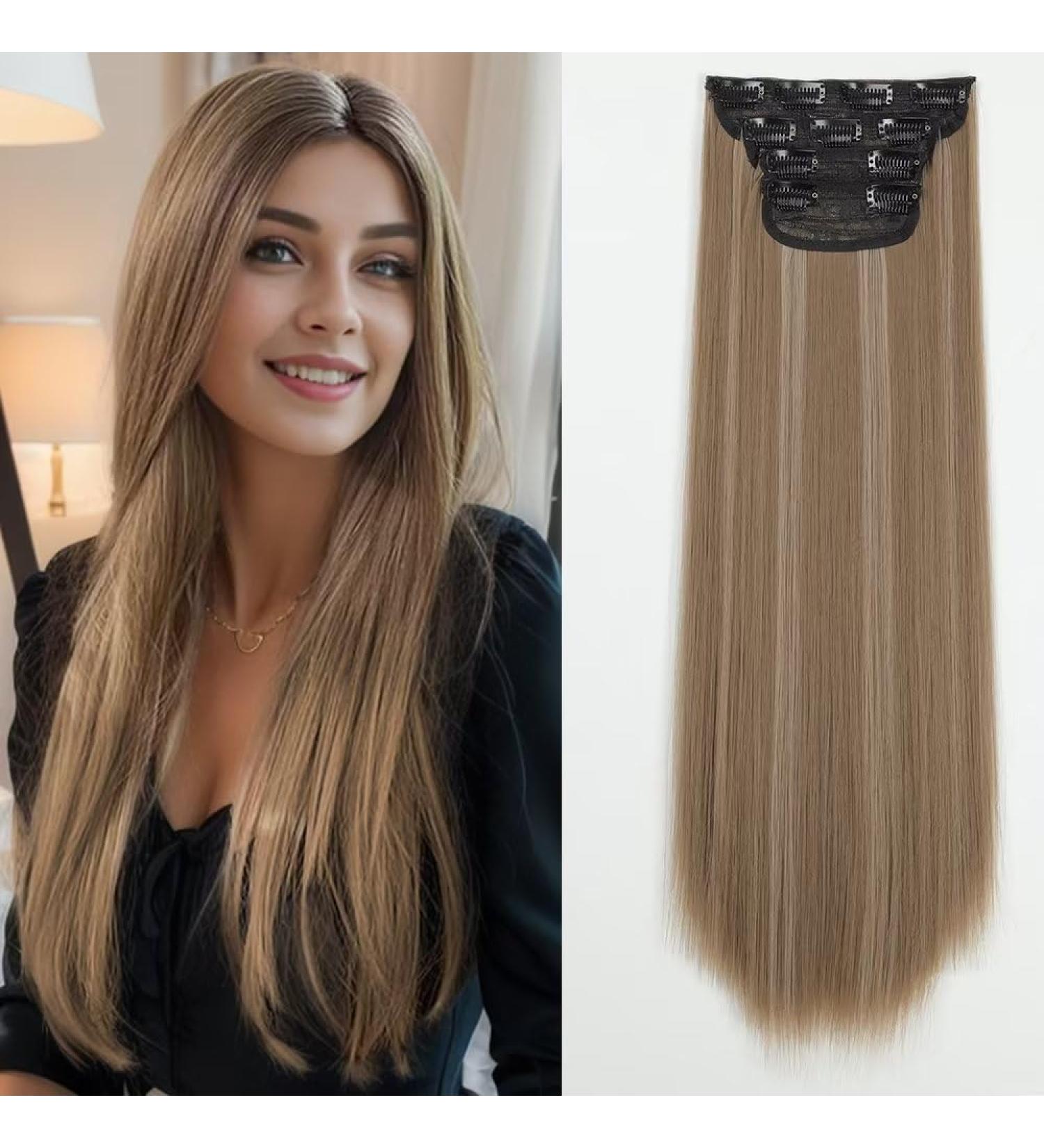 YDDM 24-Inch Clip-In Hair Extensions - Smooth Realistic Synthetic Hair - 4pcs Full Head - Affordable & Easy to Use for Women - Buy Online on GoSupps.com