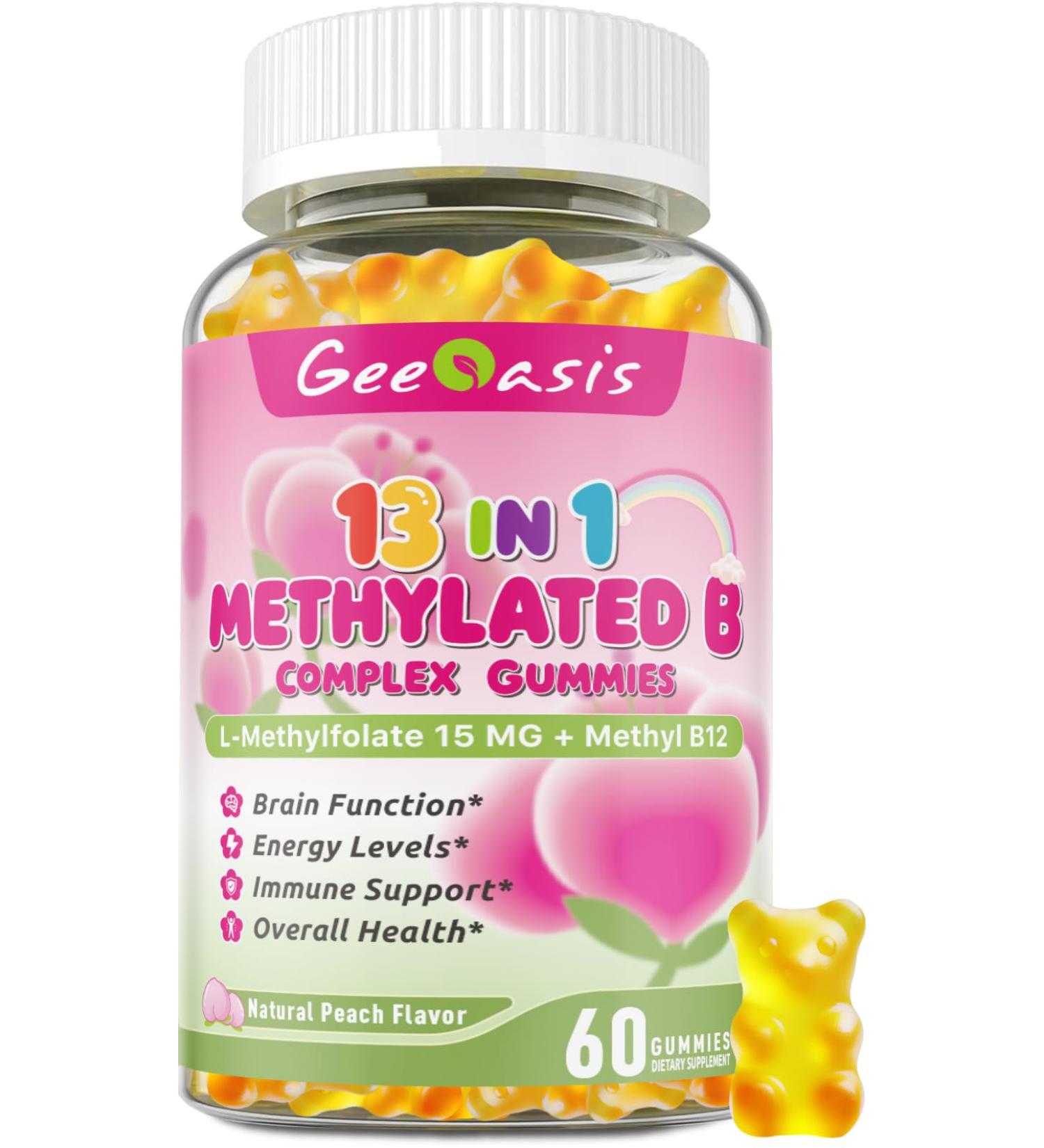 Geeoasis L-methylfolate for Kids Gummies Methylated B Complex Chewable Supplement for Women with Methylated B12 Zinc Citrate Vitamin C Choline Theanine & Saffron Energy Stress 5-MTHFR 60 Ct - Buy Online on GoSupps.com