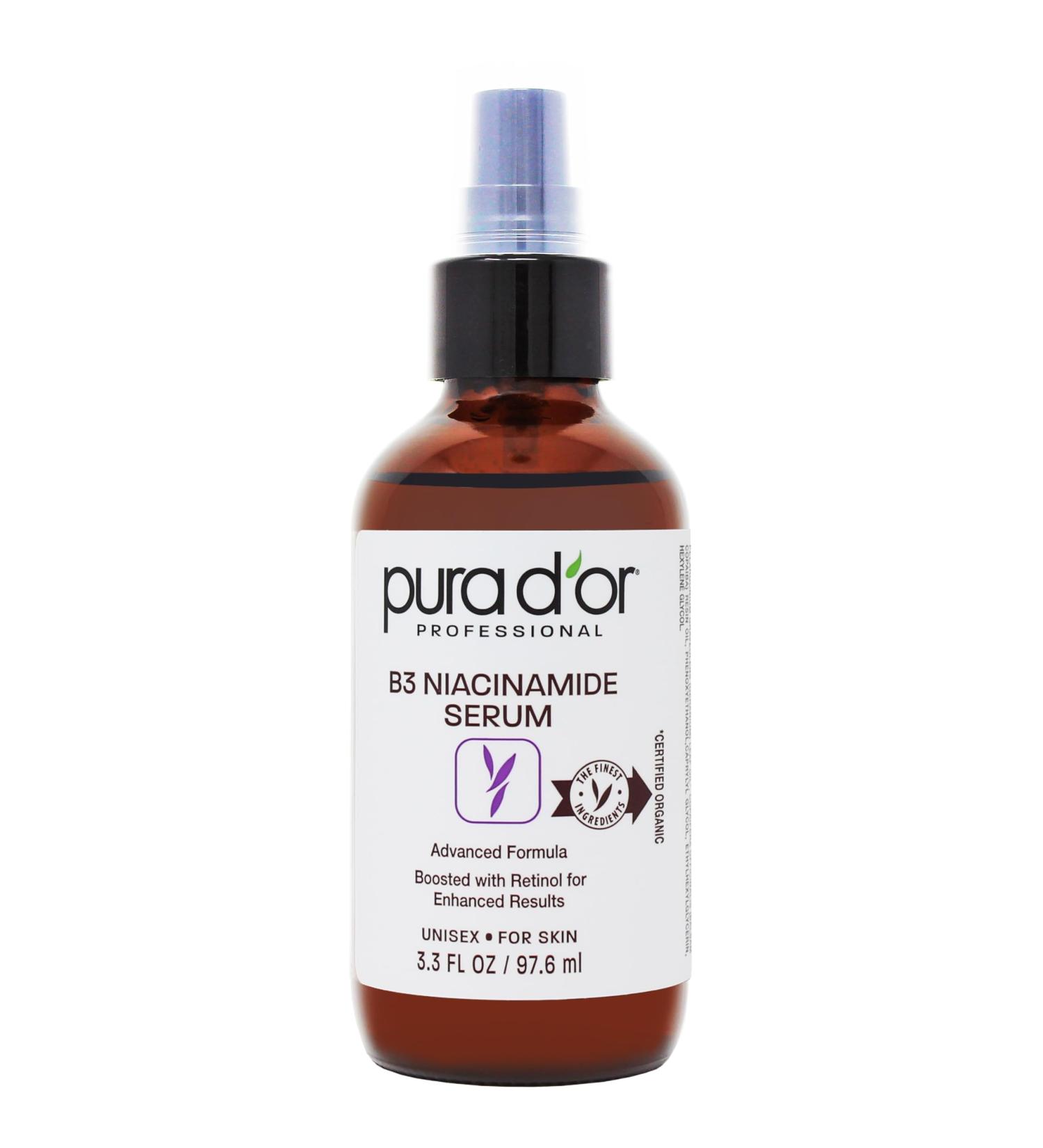PURA D'OR 3.3 Oz B3 Niacinamide Advanced Facial Serum - Skin Care Formula with Retinol For Wrinkles Hydration & Radiant Complexion - All Skin Types Hypoallergenic - Women & Men 3.3 Ounce (Pack of 1) - Buy Online on GoSupps.com