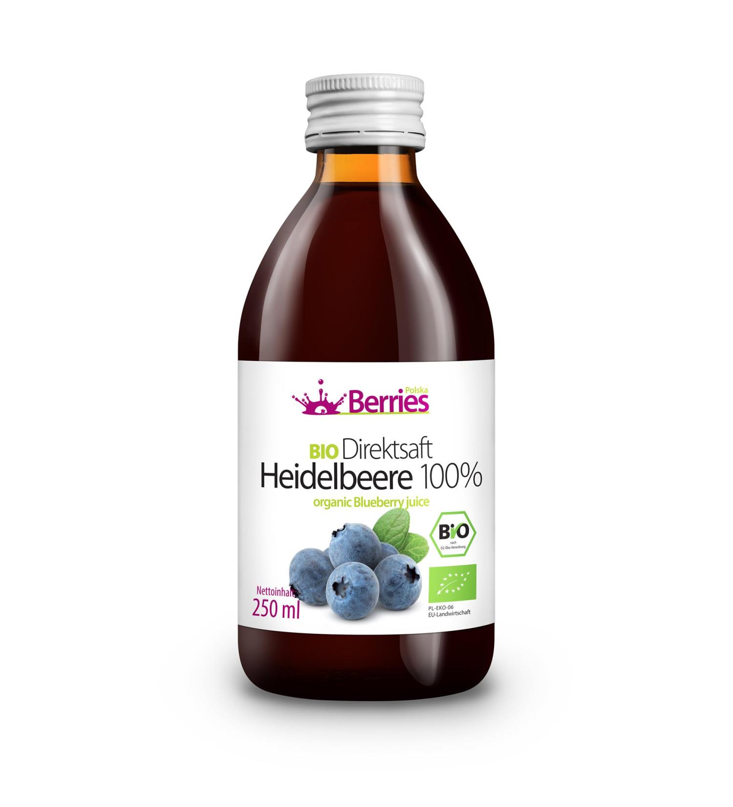 Berries polska organic juice pressed directly from organic fruit cold -pressed - without dyes without sugar without GMO without preservatives - vegan vegetarian - taste blueberry - 250ml blueberry 250 ml (1 Pack)