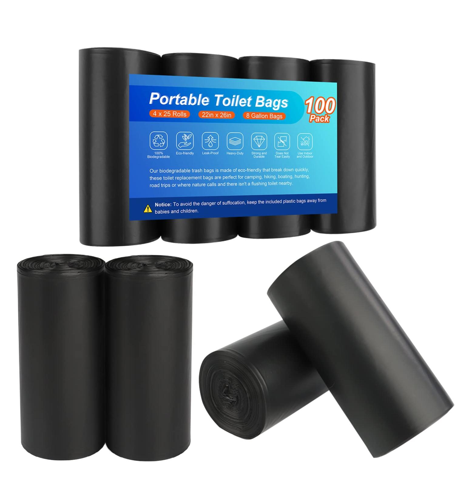 100 Portable Toilet Bags - Biodegradable 8 Gallon Potty Bags for Camping, Hiking, Boating - Compostable Waste Bags for Outdoor Travel - Buy Online on GoSupps.com