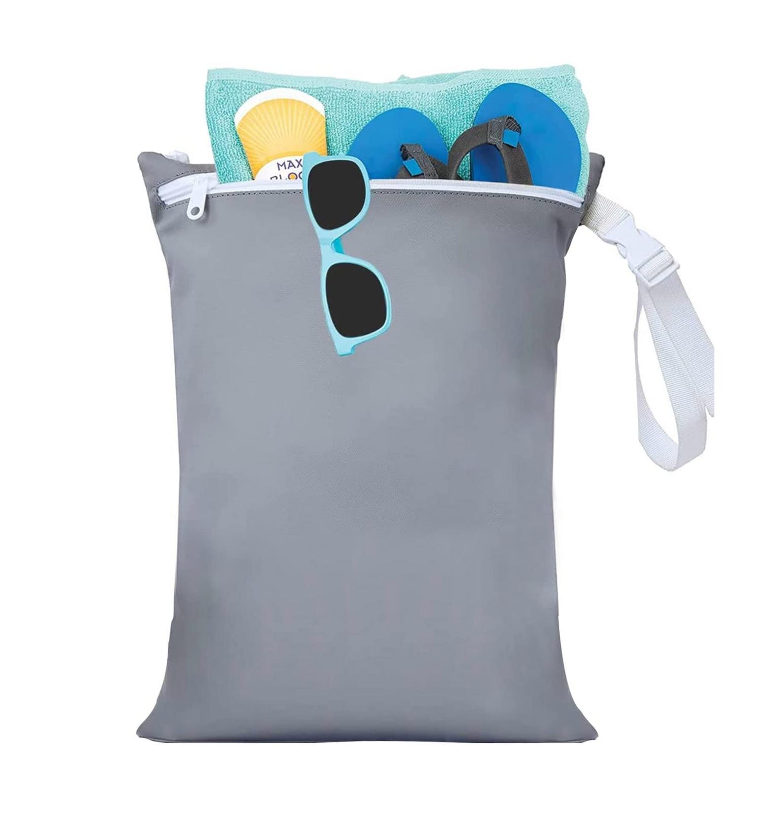 Yakuss Wet Dry Bag for Baby Cloth Diapers Waterproof, Reusable, Two Zippered Pockets, Stroller Strap Travel, Beach, Pool, Gym Bag Grey - Buy Online on GoSupps.com