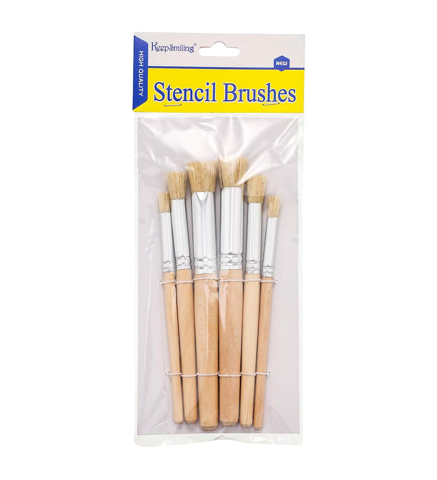 Wooden Stencil Brushes Set - 3 Sizes, 6 Pieces - Natural Bristle, Dome Art Painting Brushes for Acrylic, Oil, Watercolor - DIY Crafts, Card Making Supplies - Buy Online on GoSupps.com