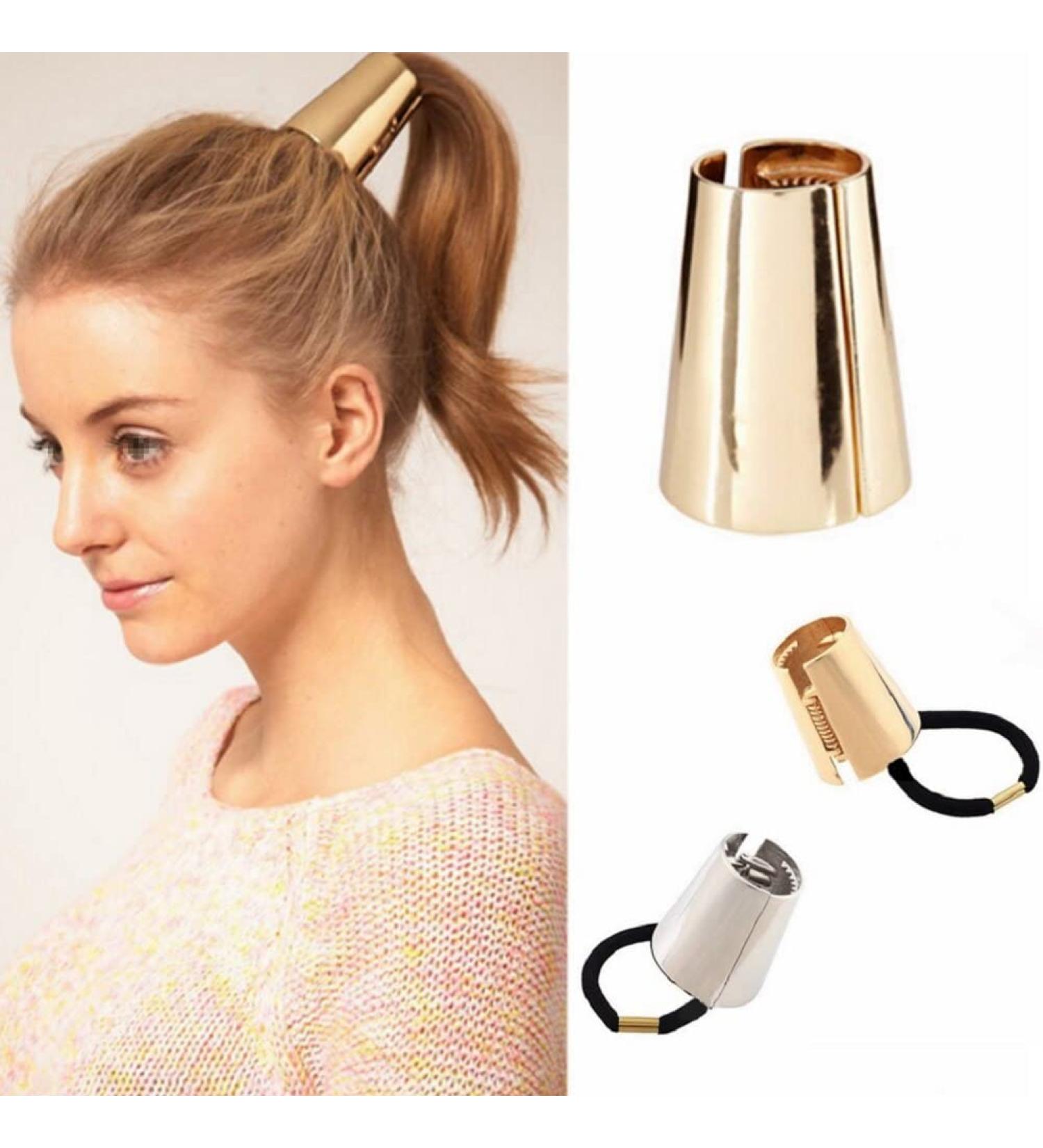 Vipolishtry 2 Pieces Gothic Punk Metal Circle Hair Cuff Elastic Hair Band Hair Ties Ponytail Holder Hair Rope Accessory for Women Girls - Buy Online on GoSupps.com