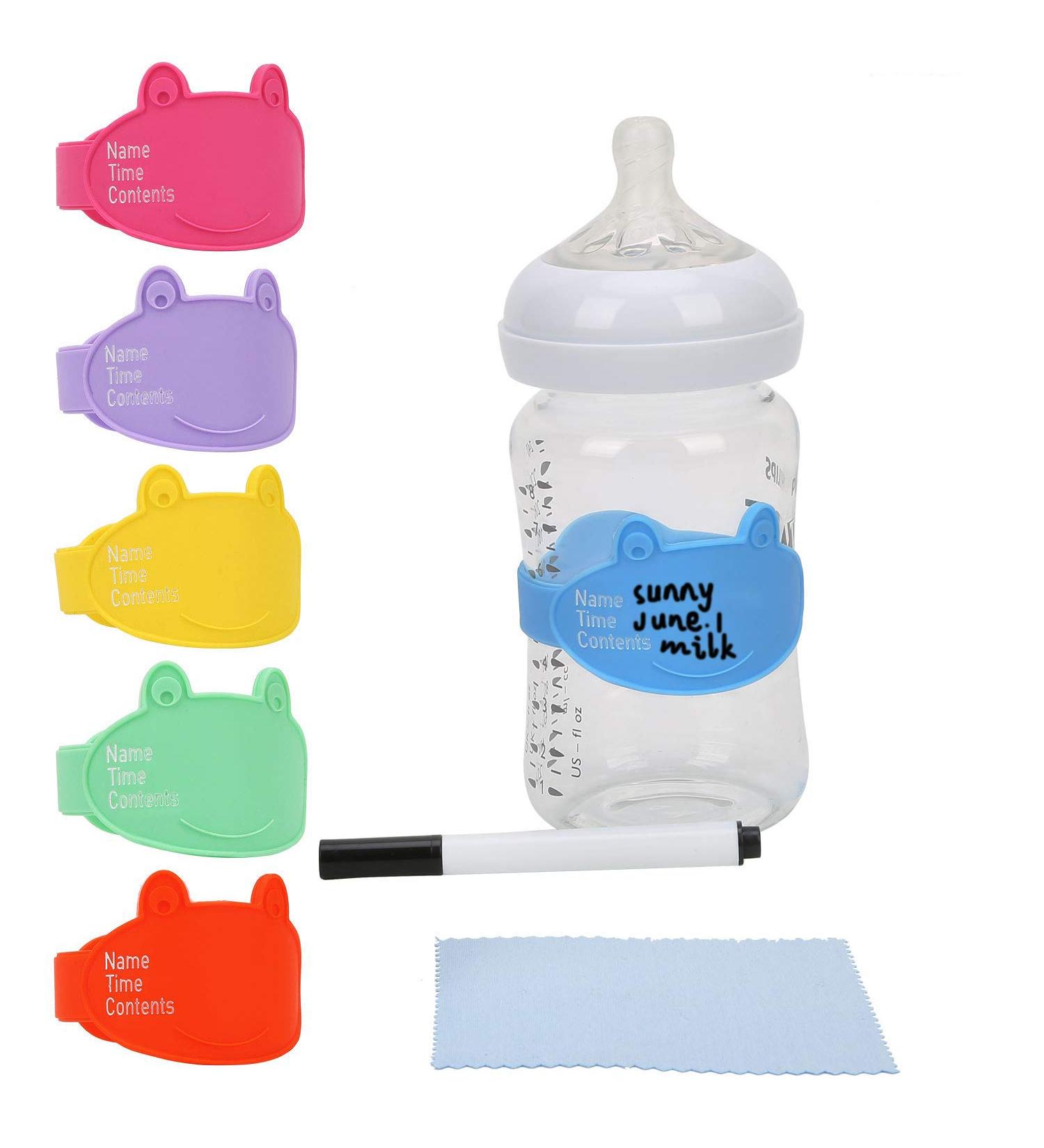 6 Pack Baby Bottle Labels for Daycare - Durable, Writable & Reusable Silicone with Dry Erase Marker by Foretoo - Buy Online on GoSupps.com