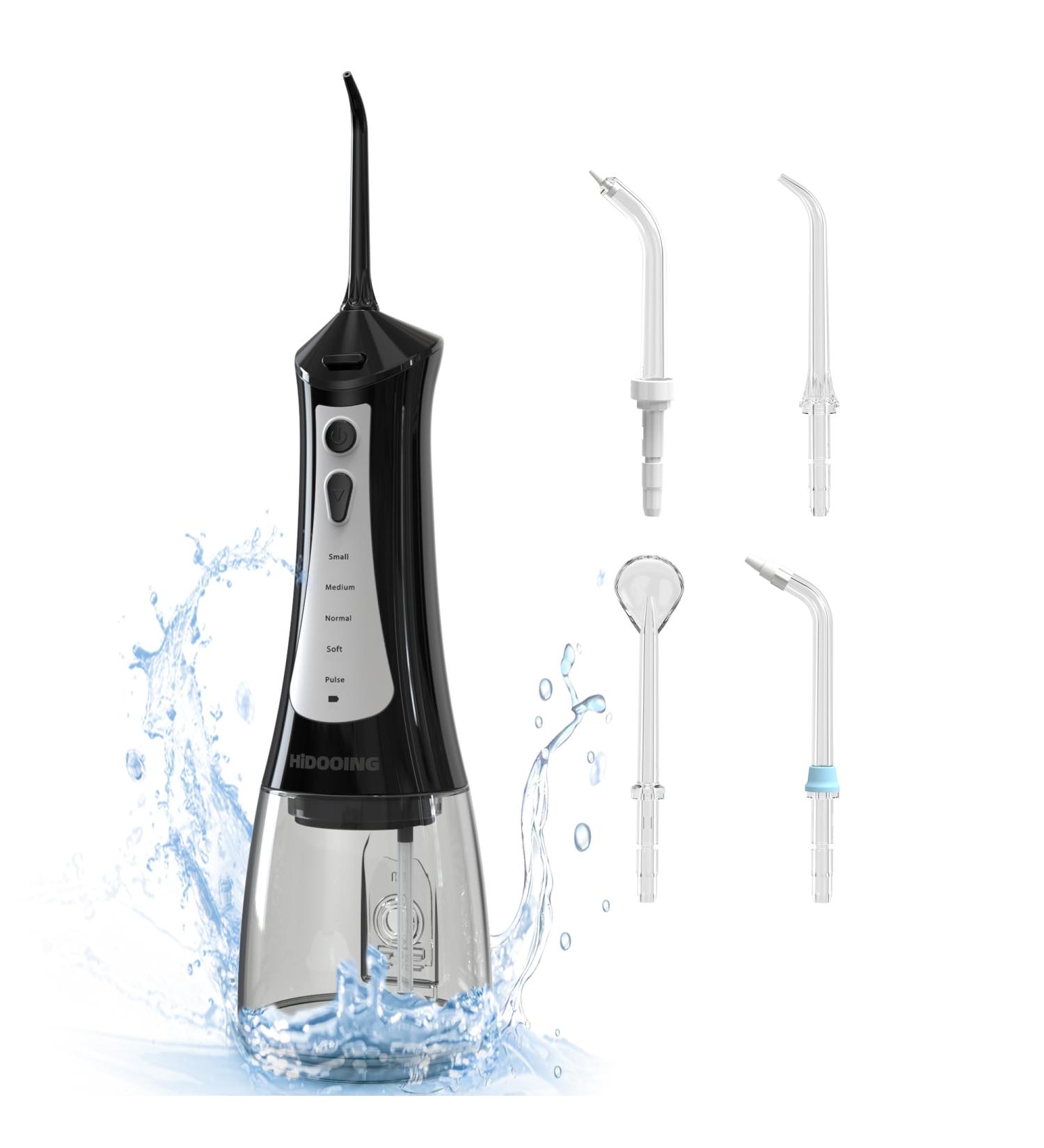 Portable Cordless Water Flosser - 5 Modes IPX7 Waterproof 300ML - Travel-Friendly Dental Cleaner with 4 Tips - Buy Online on GoSupps.com