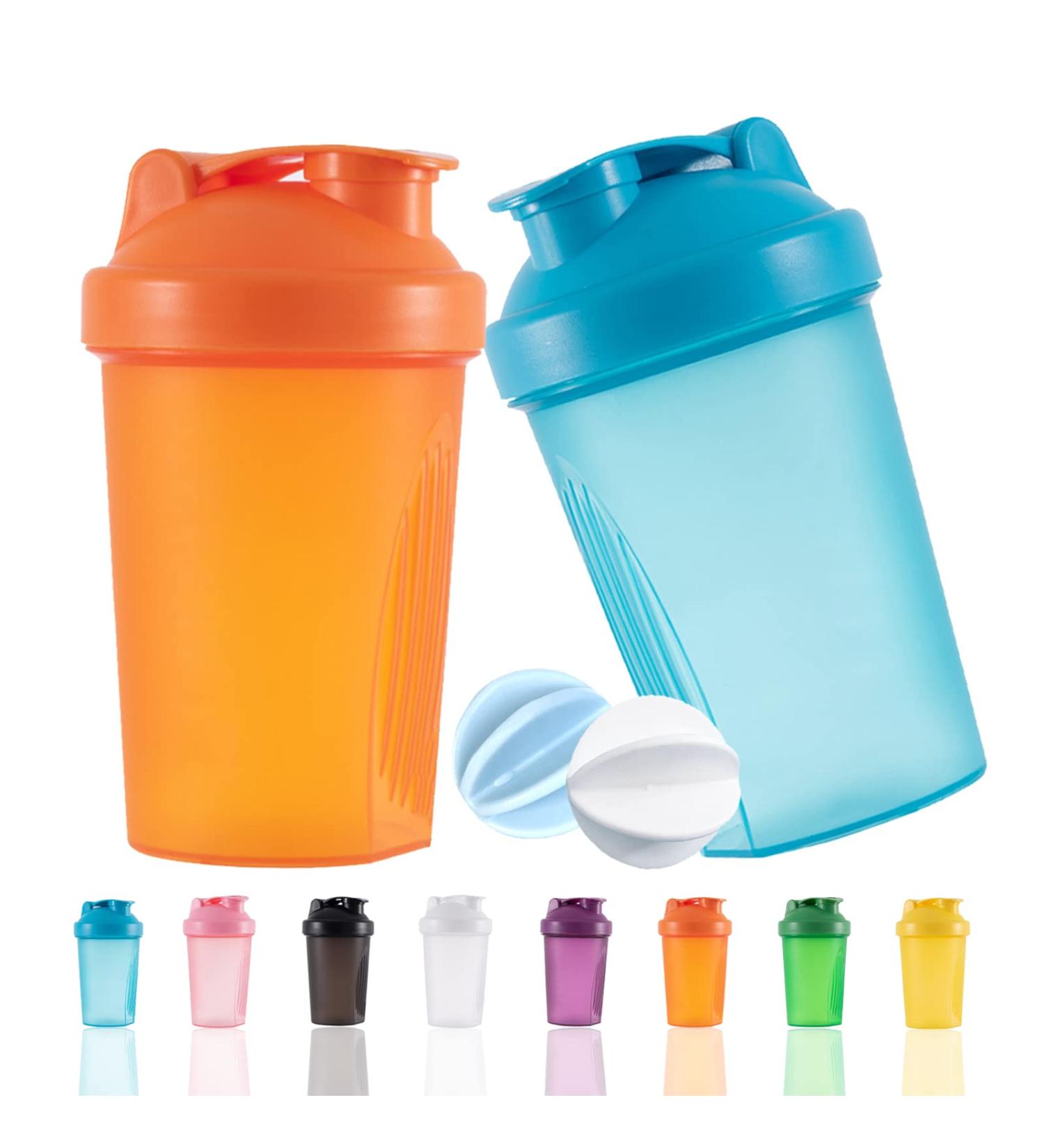 OOTD Protein Shaker Bottle 400ml - Leakproof BPA Free Perfect for Creamy Whey Protein Shakes - Includes Sieve & Scale (2PCs: Blue & Orange) - Buy Online on GoSupps.com