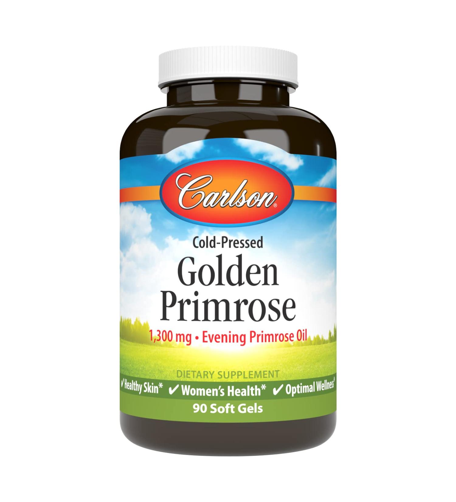Carlson - Golden Primrose 1300 mg Evening Primrose Oil Cold-Pressed Healthy Skin Women's Health & Optimal Wellness 90 Softgels 90 count (Pack of 1) - Buy Online on GoSupps.com