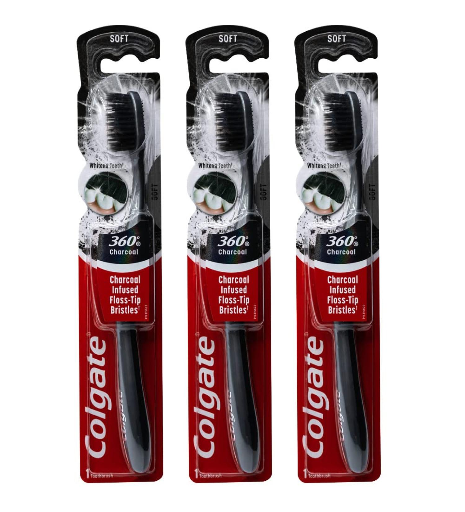 Colgate 360 Charcoal Infused Toothbrush with Floss-Tip Bristles - Soft (Pack of 3, Colors Vary) - Buy Online on GoSupps.com