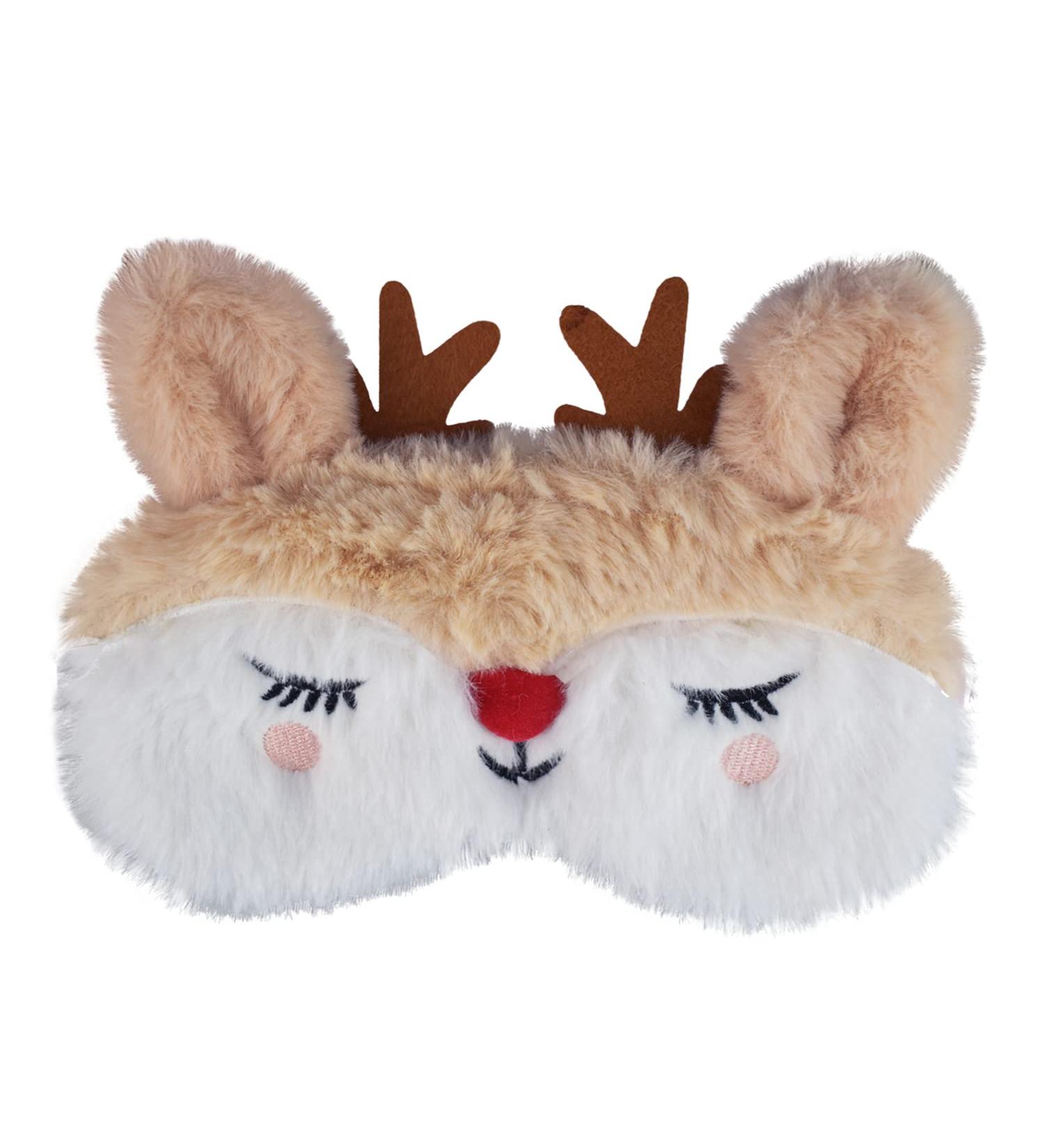 Ulife Mall 3D Christmas Reindeer Sleep Mask - Funny Plush Eye Mask for Kids & Adults - Fluffy Cartoon Design for Parties & Travel - Beige & White - Buy Online on GoSupps.com