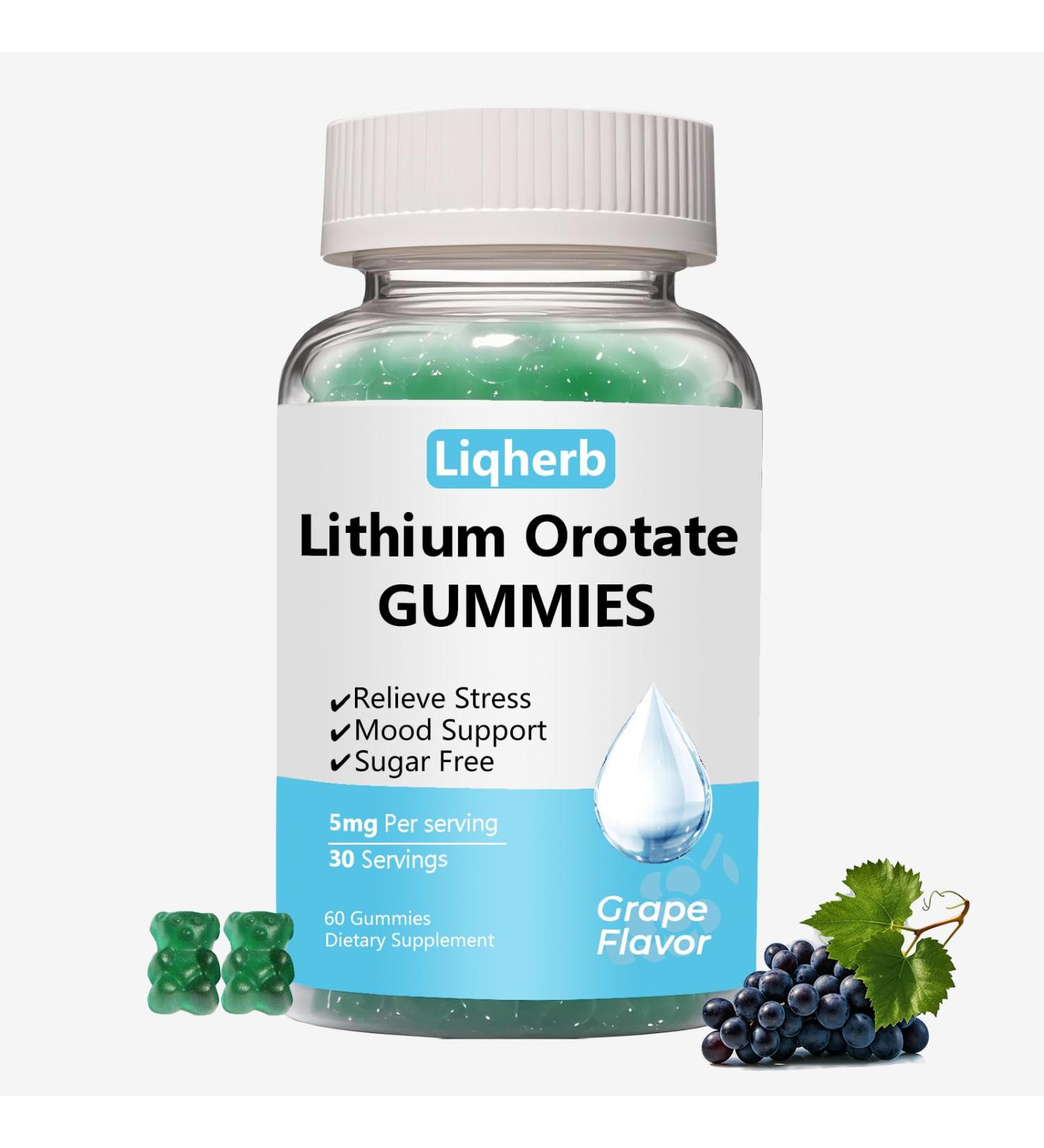 Lithium Orotate 5mg Gummies for Mood Support & Stress Management - Vegan Sugar-Free Non-GMO Gluten Free Grape Flavor 60 60 Count (Pack of 1) - Buy Online on GoSupps.com