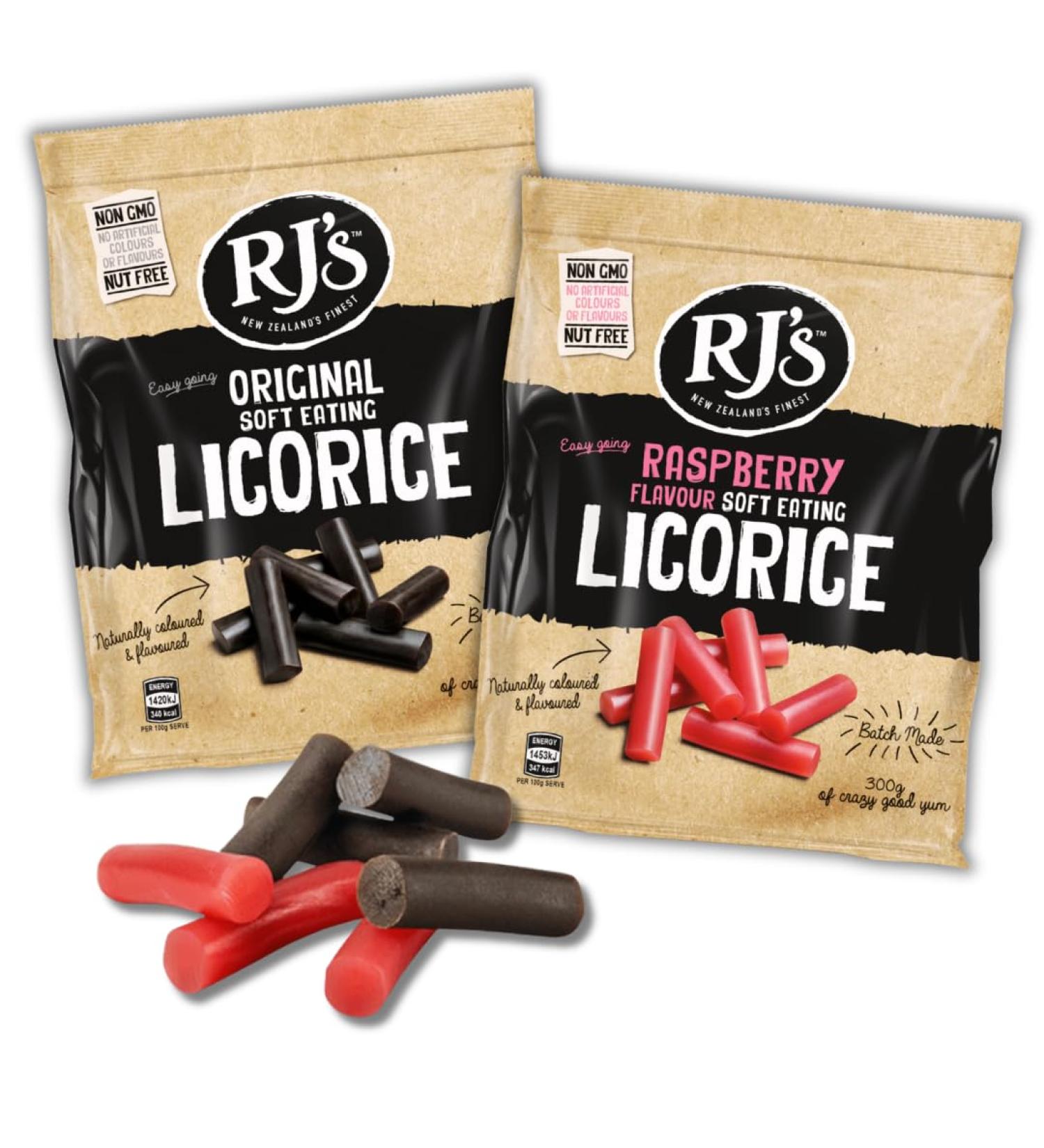 Classic RJ's Vegan Licorice Soft Eating Treat box | Combo 300g Original and 300g Raspberry RJ Liquorice - Buy Online on GoSupps.com