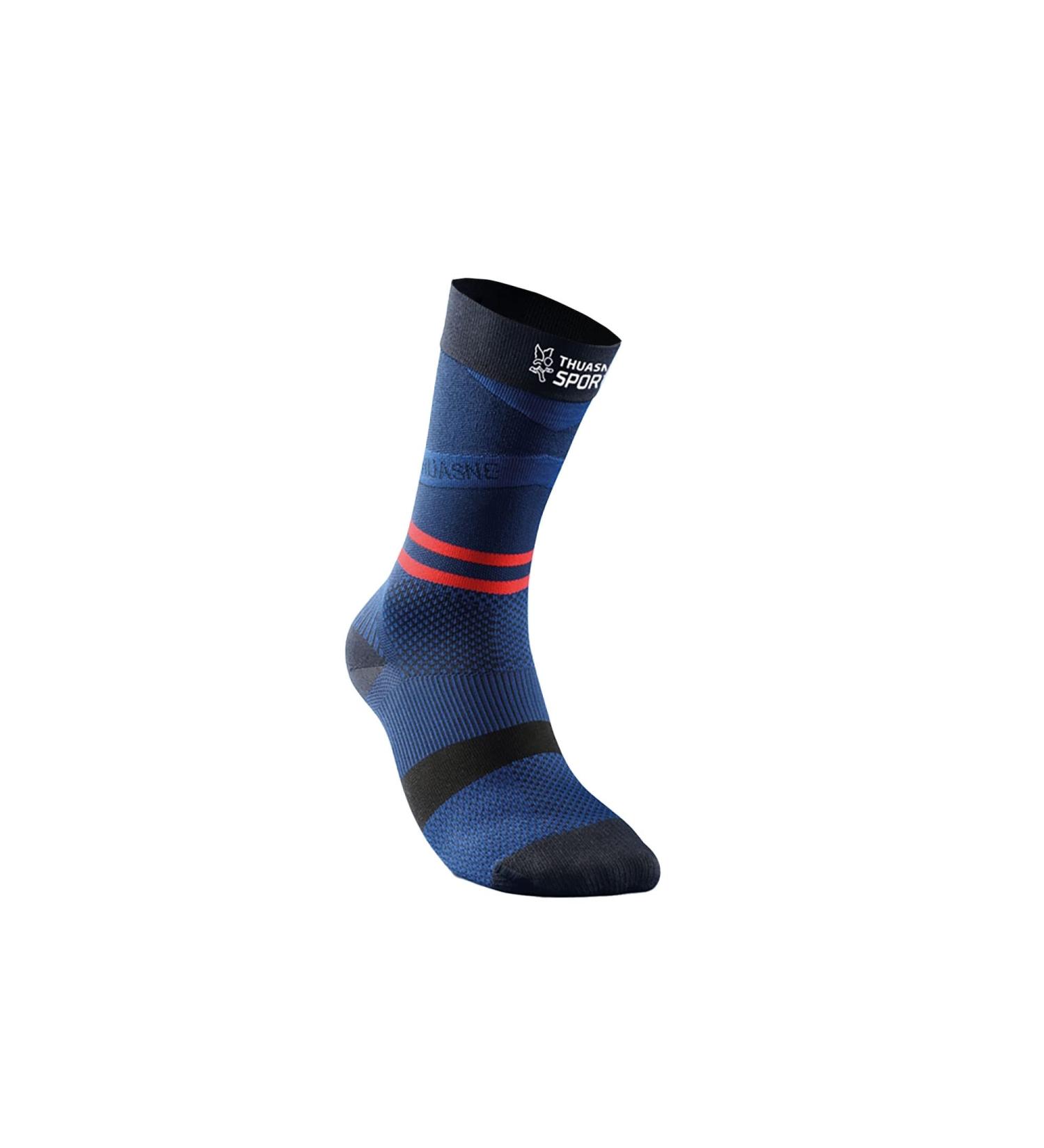 Thuasne Medium-High Compression Running Socks - Degressive Ankle to Calf Compression | Sizes 39-42 | XL Black Dark Blue Red - International Shipping Available - Buy Online on GoSupps.com