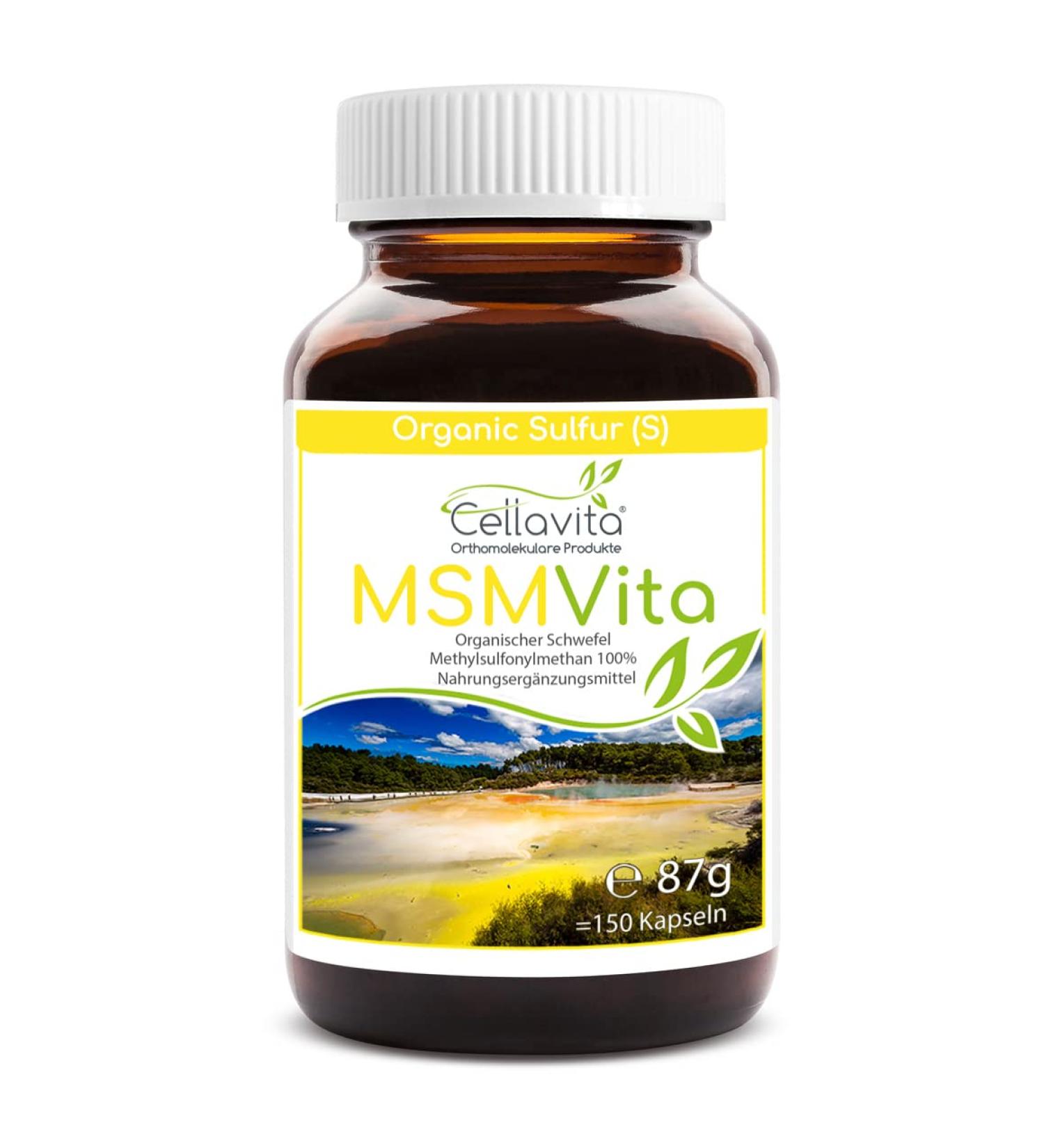 Cellavita MSM - 99.9% Pure Organic Sulfur Powder | Pharmaceutical Quality Methylsulfonylmethane (150 Capsules) - Buy Internationally - Buy Online on GoSupps.com