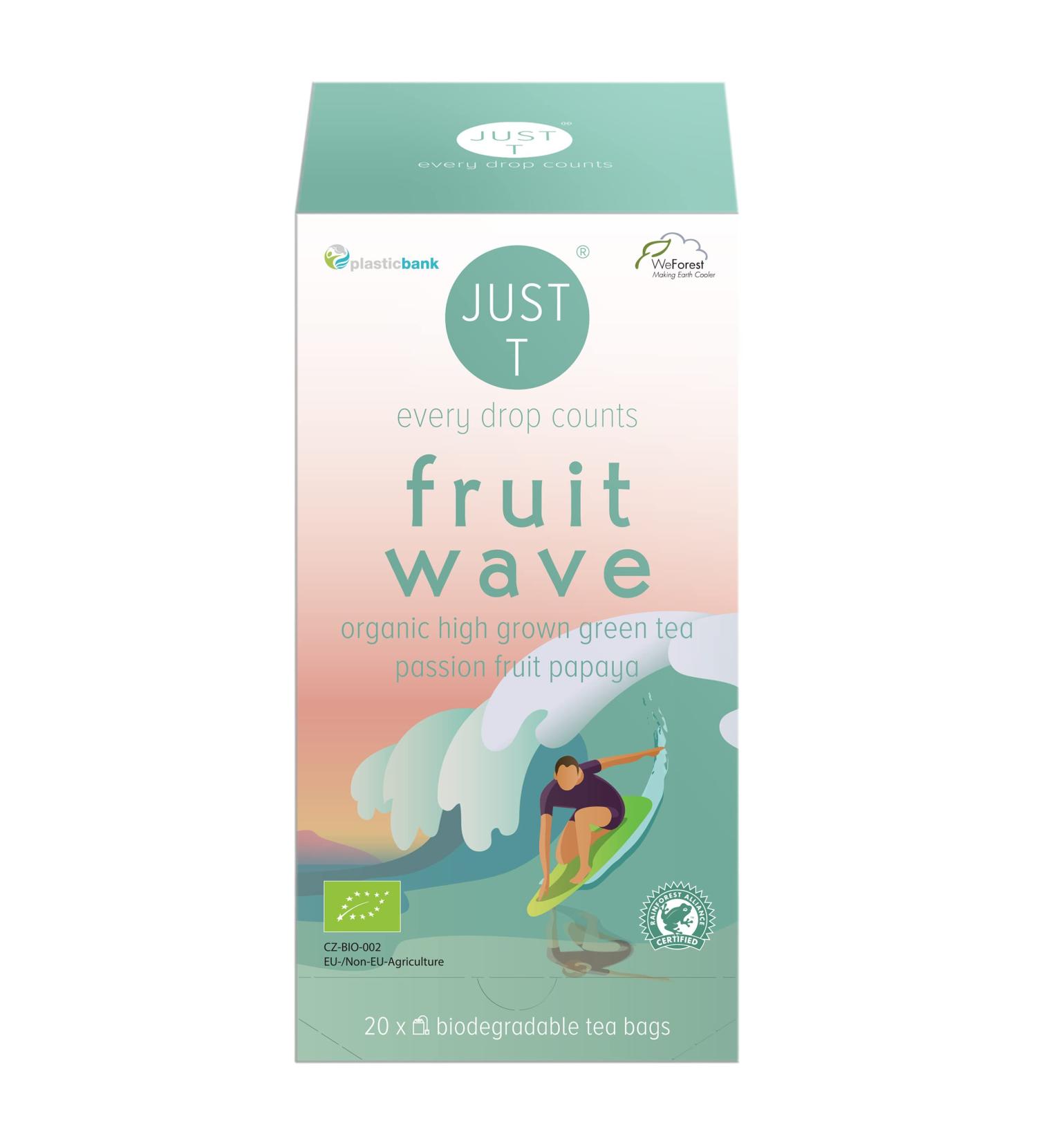 Just T Fruit Wave Double Chamber Bag (20 PCs) | Organic Green Tea with Papaya & Maracuja | Biodegradable High-Quality Tea Bags for Tea Lovers - Buy Online on GoSupps.com