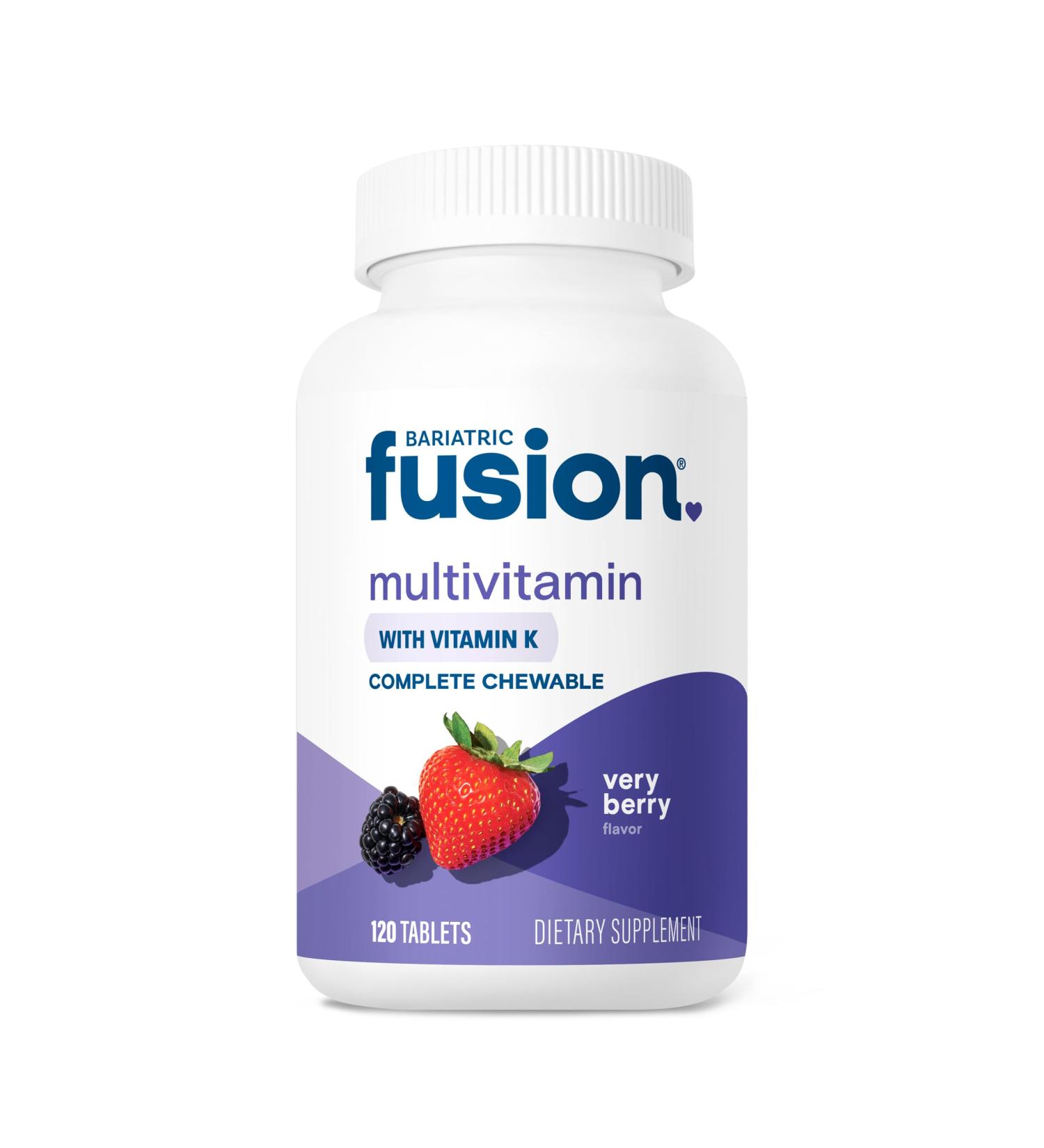 Bariatric Fusion Very Berry Complete Chewable Bariatric Multivitamin with Iron and Vitamin K for Bariatric Surgery Patients Including Gastric Bypass and Sleeve Gastrectomy - 120 Tablets - Buy Online on GoSupps.com