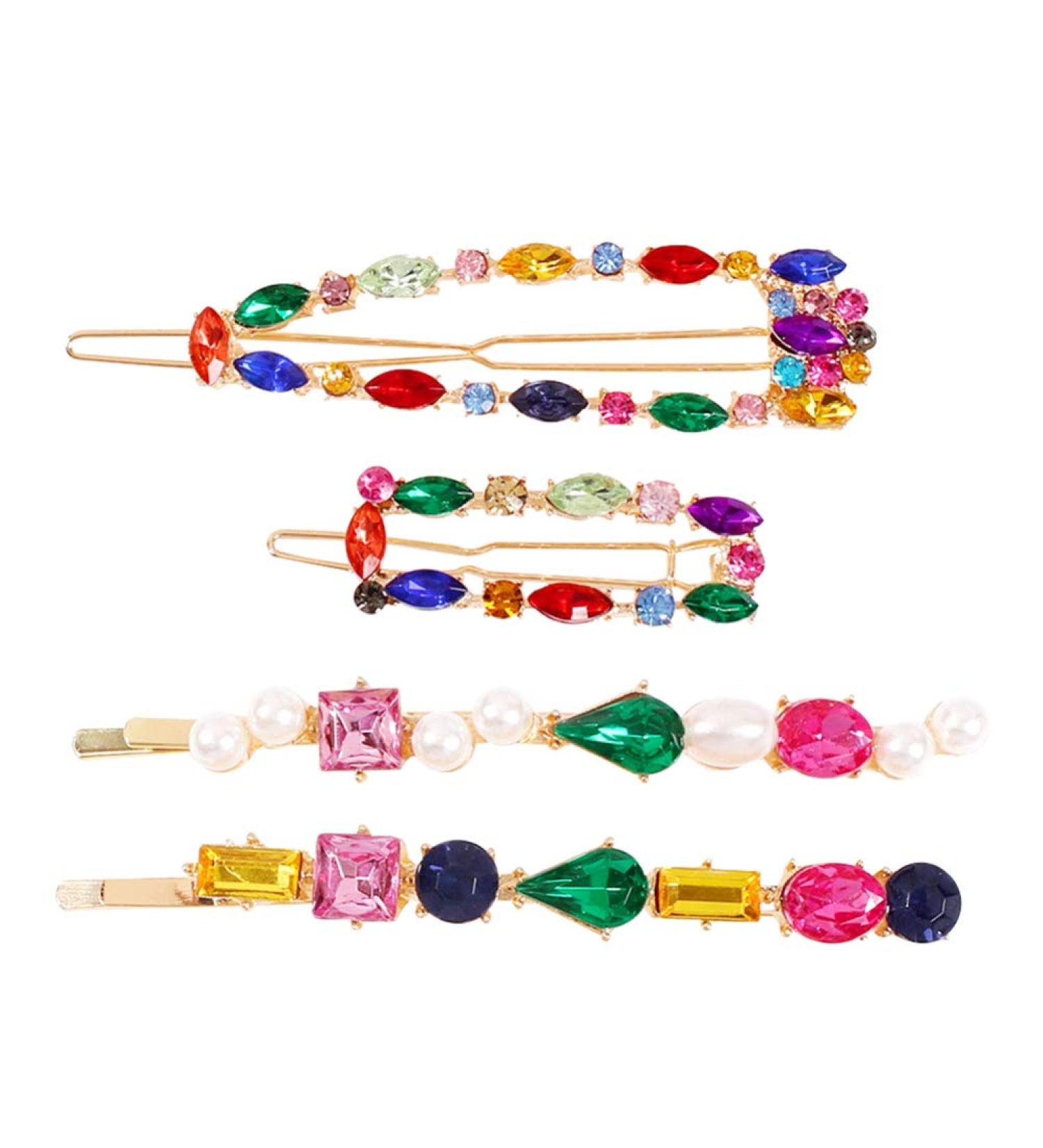 Lurrose 4pcs Colorful Crystal Hair Clips Set | Beautiful Rhinestone Beads Geometric Hairpins for Women - International Shipping Available - Buy Online on GoSupps.com
