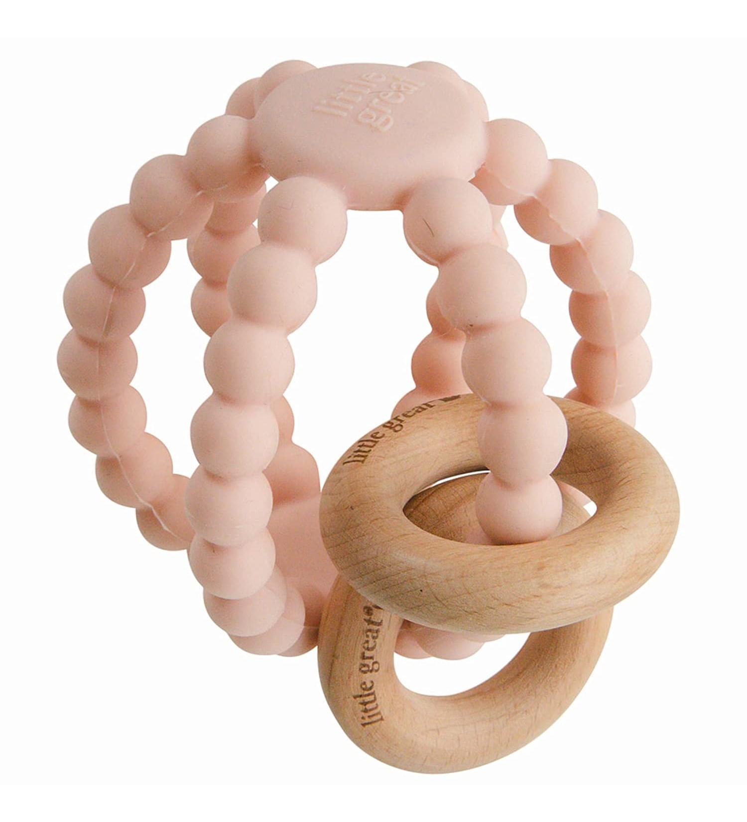Little Great Orbit Ball Rattle - Silicone Teething Toy & Natural Wood Rattle | BPA & Phthalate Free - Blush - Buy Online on GoSupps.com