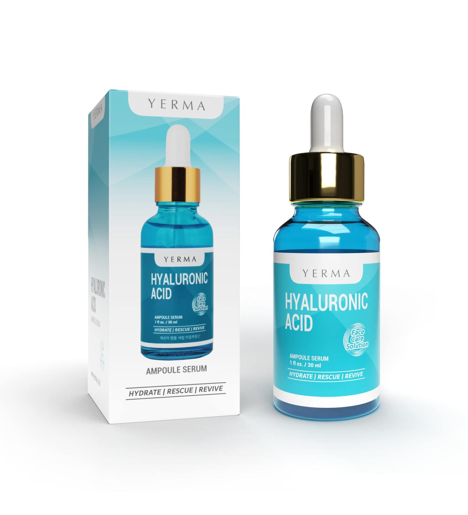 YERMA Hyaluronic Acid Serum - Anti-Aging Hydrating Face Moisturizer 30mL | Exfoliating & Repairing for Acne Wrinkles Pimple & Freckles - Buy Online on GoSupps.com