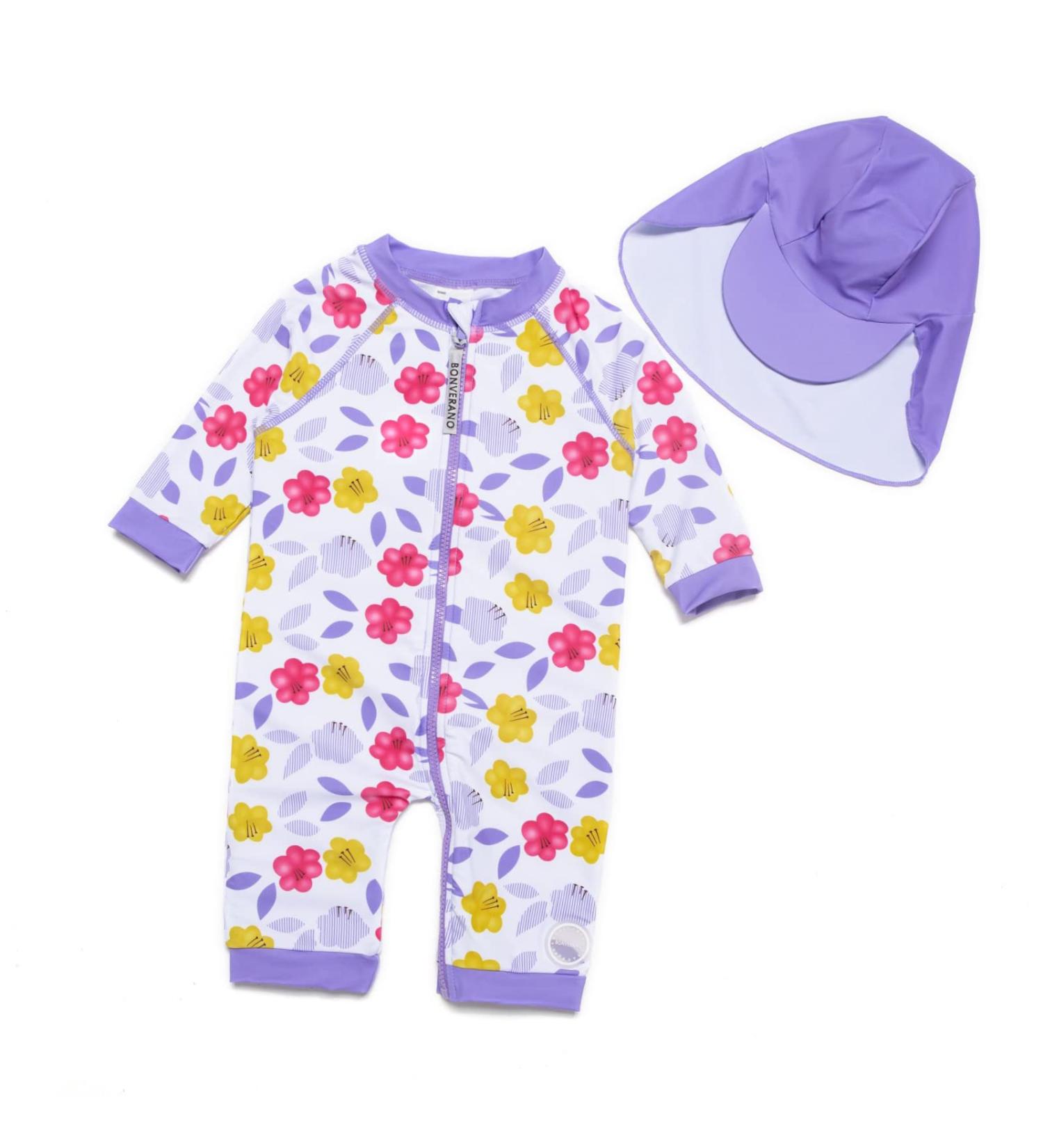 BONVERANO Baby Girls Swimsuit UPF 50+ Sun Protection Purple Flower 2-3 Years - Buy Online on GoSupps.com