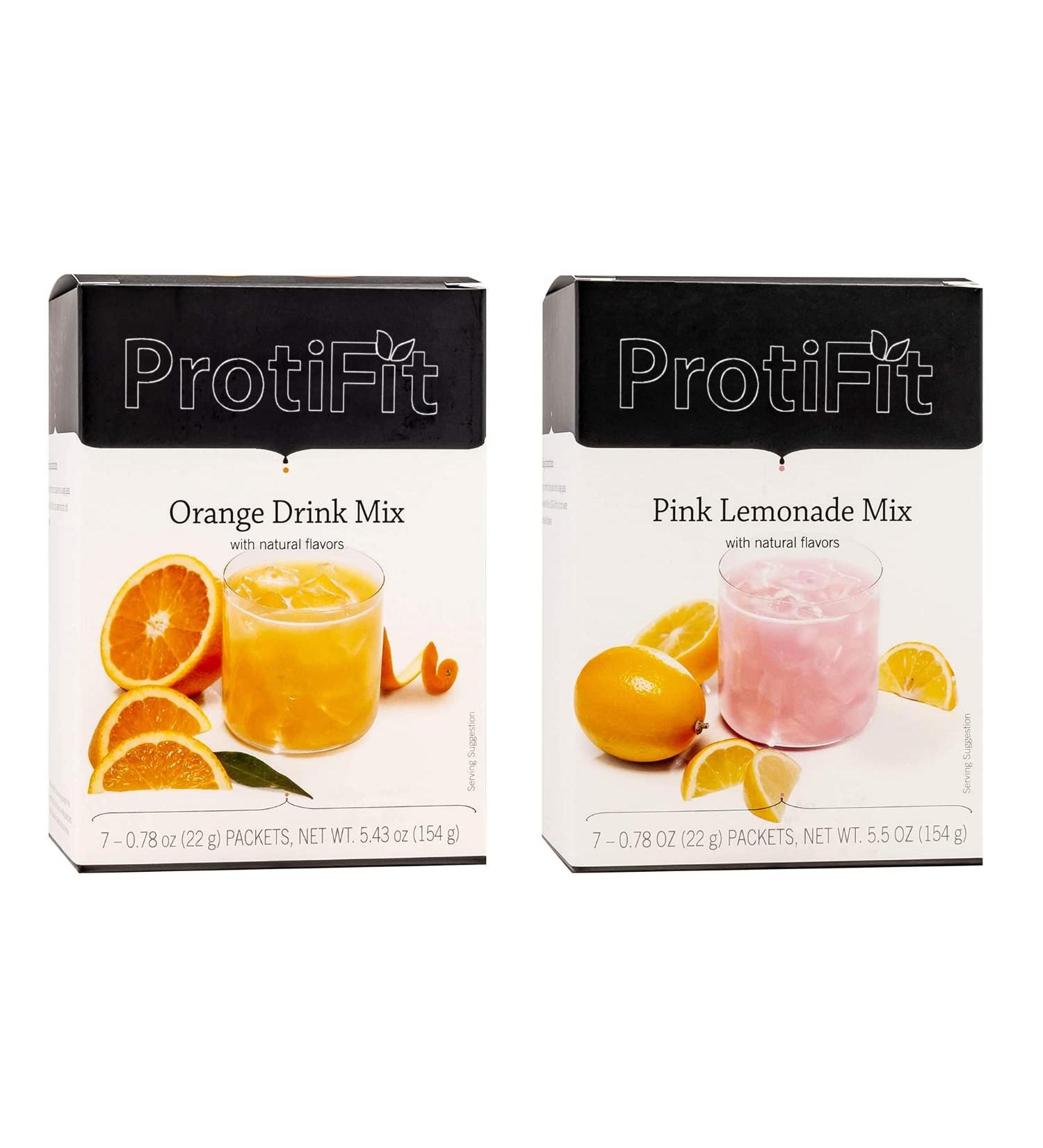 PROTIFIT - High Protein Orange & Pink Lemonade Fruit Drink 2 Pack 15g Protein Low Calorie Sugar Free Ideal Protein Compatible 7 Servings Per Box (2 Pack) - Buy Online on GoSupps.com