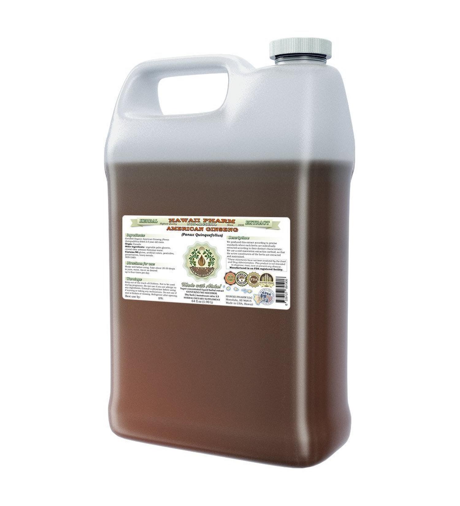 American Ginseng Alcohol-Free Liquid Extract Ginseng (Panax Quinquefolius) Dried Root Glycerite Hawaii Pharm Natural Herbal Supplement 64 oz - Buy Online on GoSupps.com