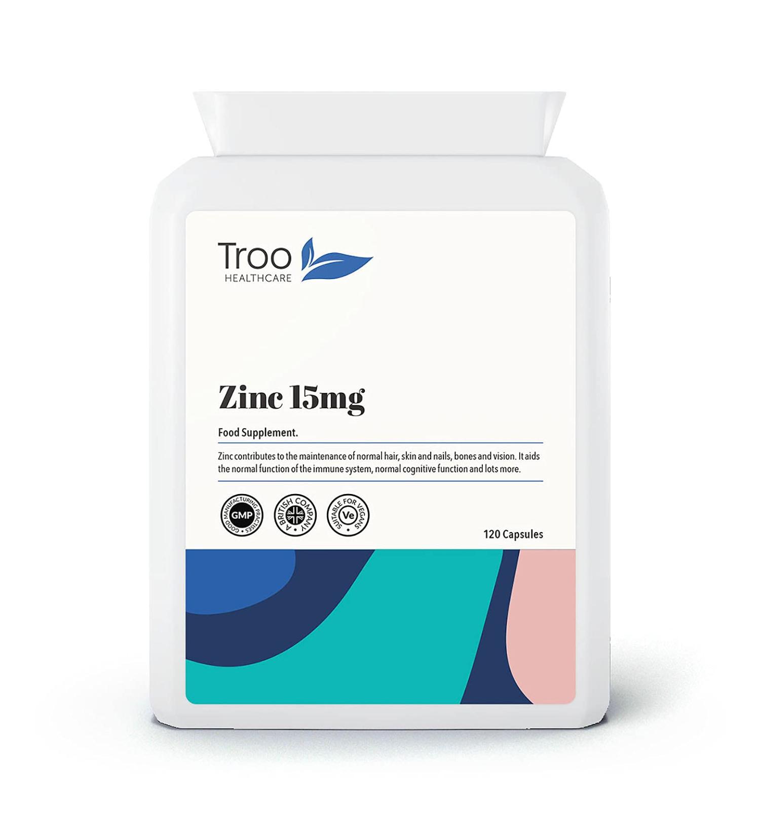 Zinc 15mg 120 Capsules - Immune System Support and Skin, Hair & Nail Care Supplement - Buy Online on GoSupps.com
