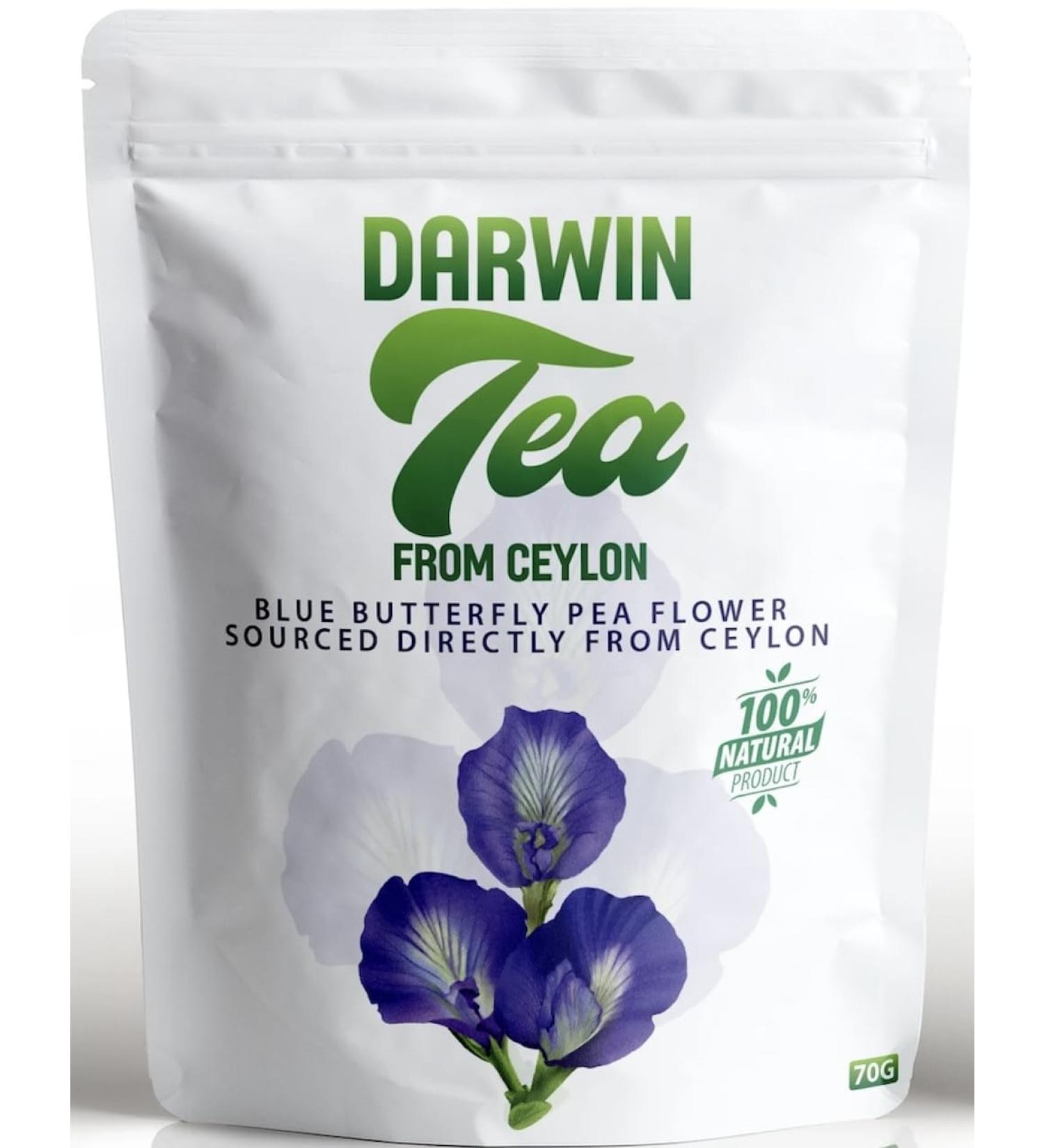 DARWIN TEA Herbal Blue Pea Flower 70g | 100% Organic Caffeine Free & Herbal Tea | Rich in antioxidants Vegan Friendly & Natural - Buy Online on GoSupps.com