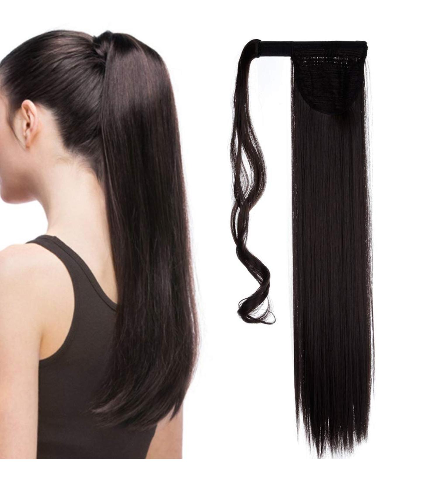 26" Long Straight Wrap around Ponytail Extensions Synthetic Clip in Ponytail Hair Extensions Hairpiece - Dark Brown 26 inch Dark Brown - Buy Online on GoSupps.com