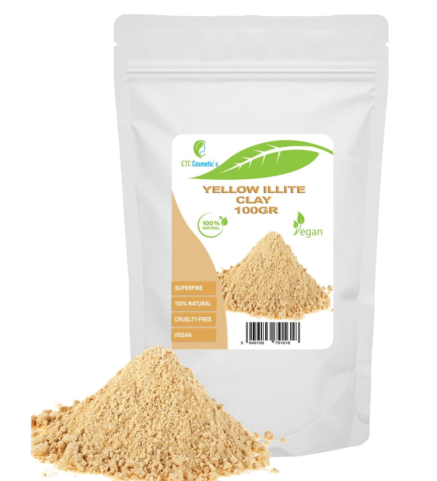 ETC Cosmetic s Extra-fine yellow illite clay powder - 100g | 100% pure Korean face mask | Detoxifying brightening and mineral-rich face and body treatment | Suitable for sensitive skin