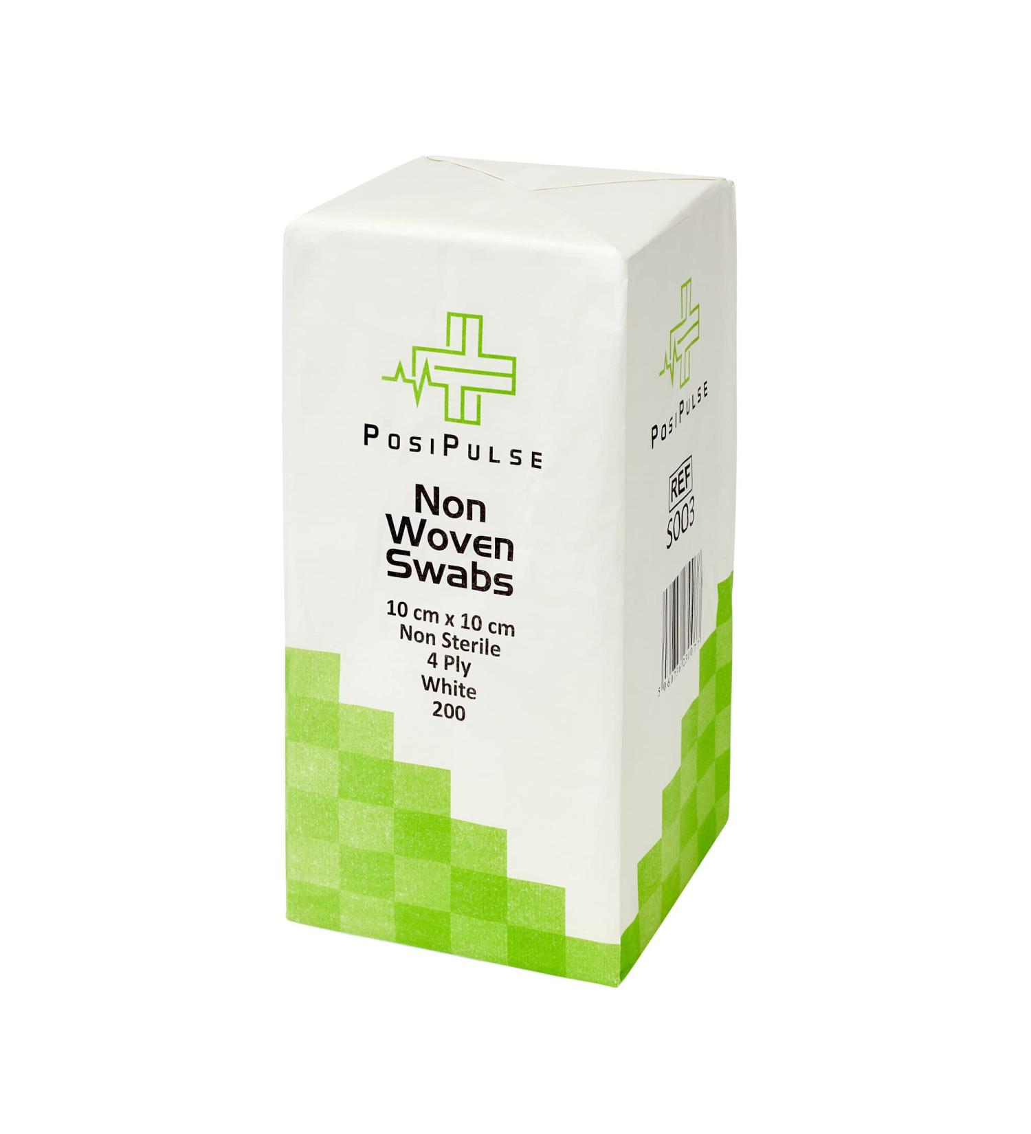 Posi Pulse 10cm x 10cm 200ct Non-Sterile Gauze Swabs - Soft 4-Ply Viscose/Polyester Blend for Wound Care - Latex Free, CE Certified - White - Buy Online on GoSupps.com