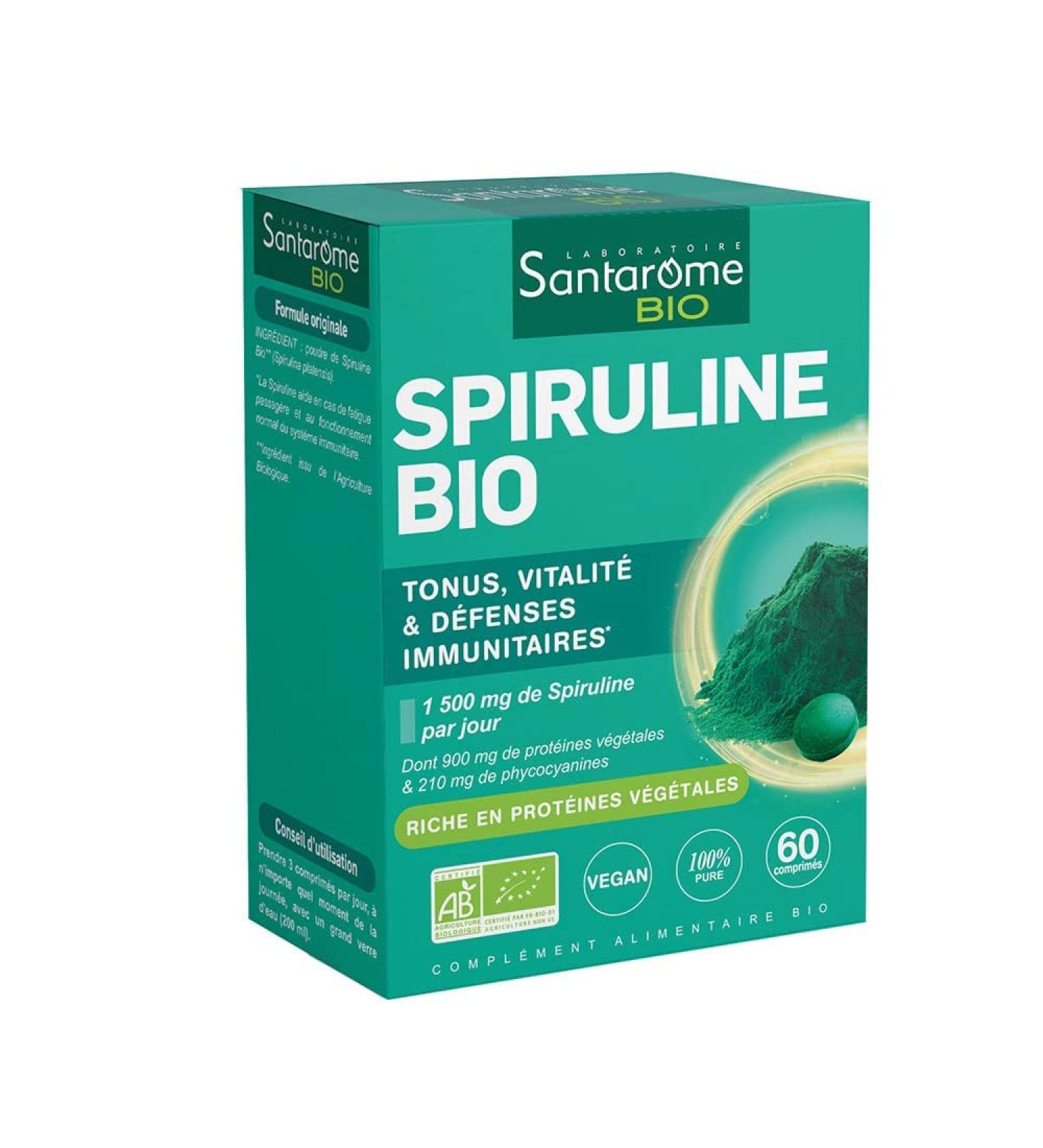 Santarome Bio - Organic Spirulina | Up to 19% Phycocyanin | High in Protein Iron & Vitamin B12 | 60 tablets of 500mg - 20 days | Vegan - Buy Online on GoSupps.com