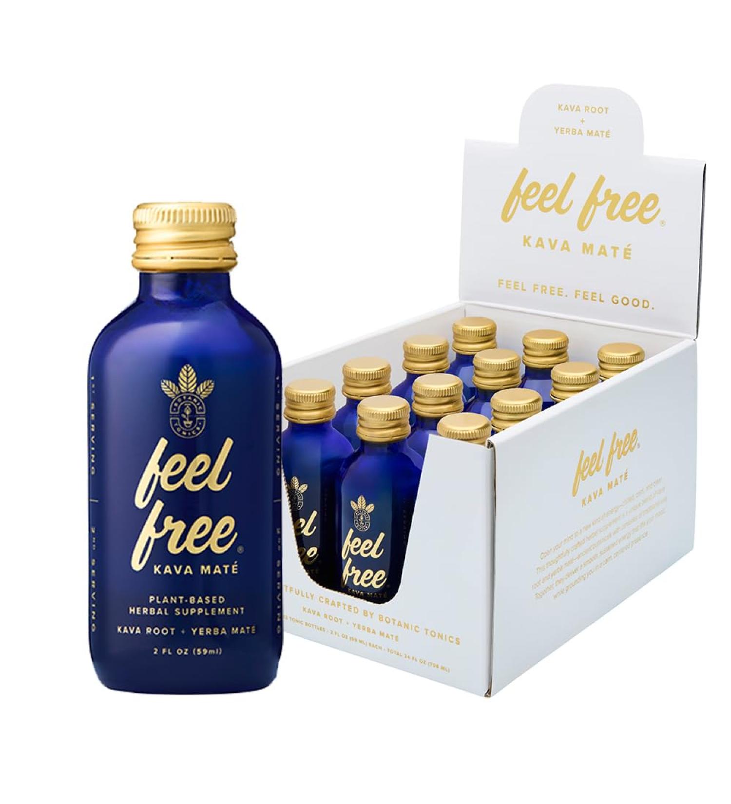 Botanic Tonics feel free Kava Mate - Natural Energy with Kava Root and Yerba Mate - Mood Boost & Sustained Energy - Improved Flavor - Pack of 12 (24 Servings) - Buy Online on GoSupps.com