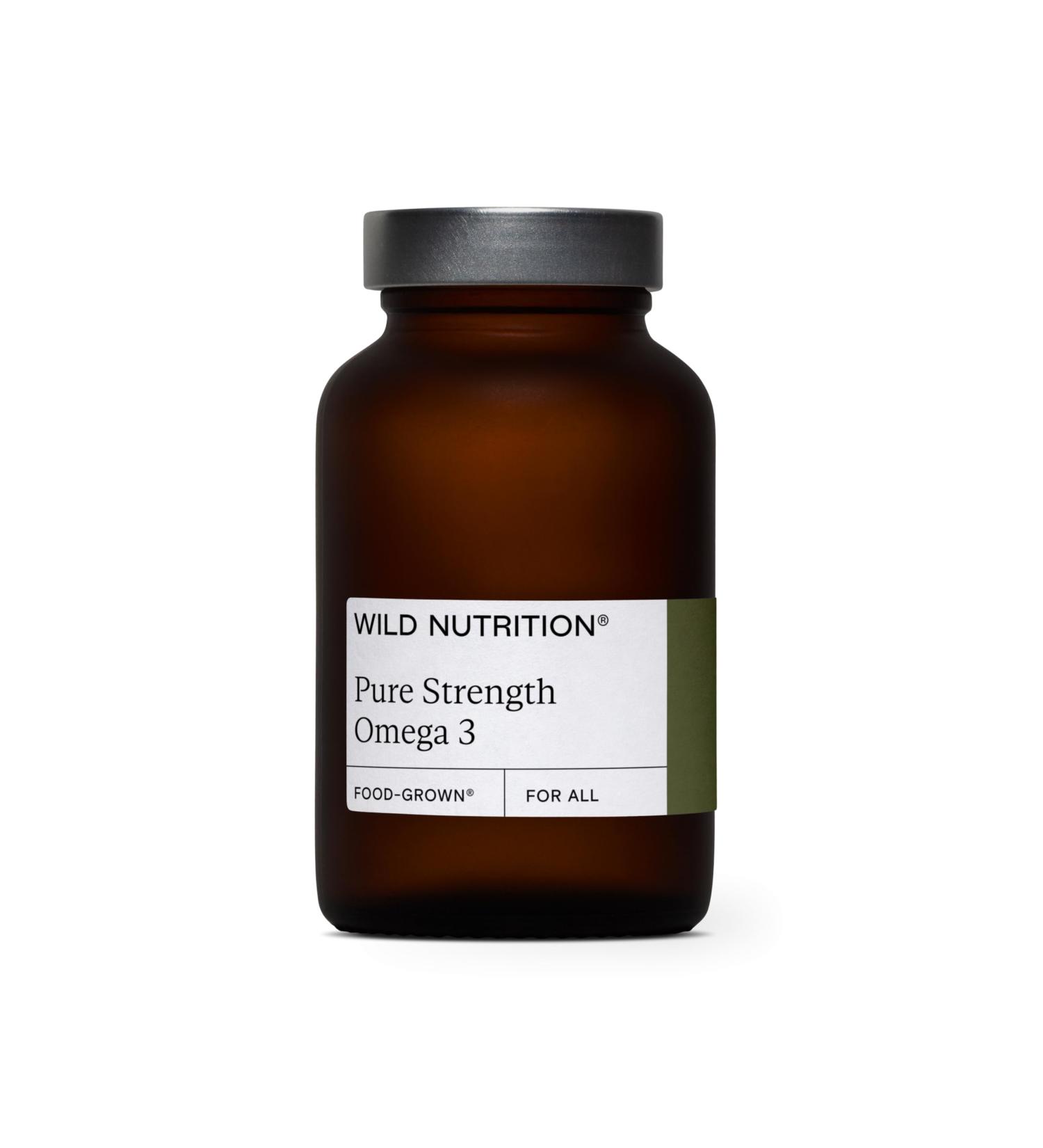 Wild Nutrition Food-Grown Pure Strength Omega 3 Supplement | Fish Oil Capsules with 250mg of DHA & EPA | Fish Oil Omega 3 Fatty Acid Supplements | 120 Capsules Adult - Buy Online on GoSupps.com