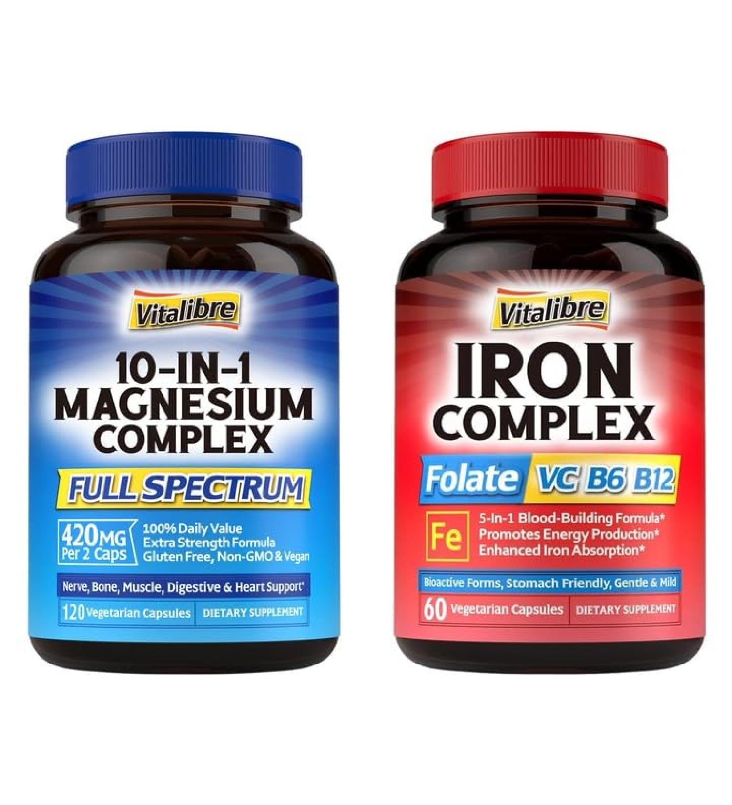 Vitalibre 5-in-1 Iron Supplement & 10-in-1 Magnesium Complex - Buy Online on GoSupps.com