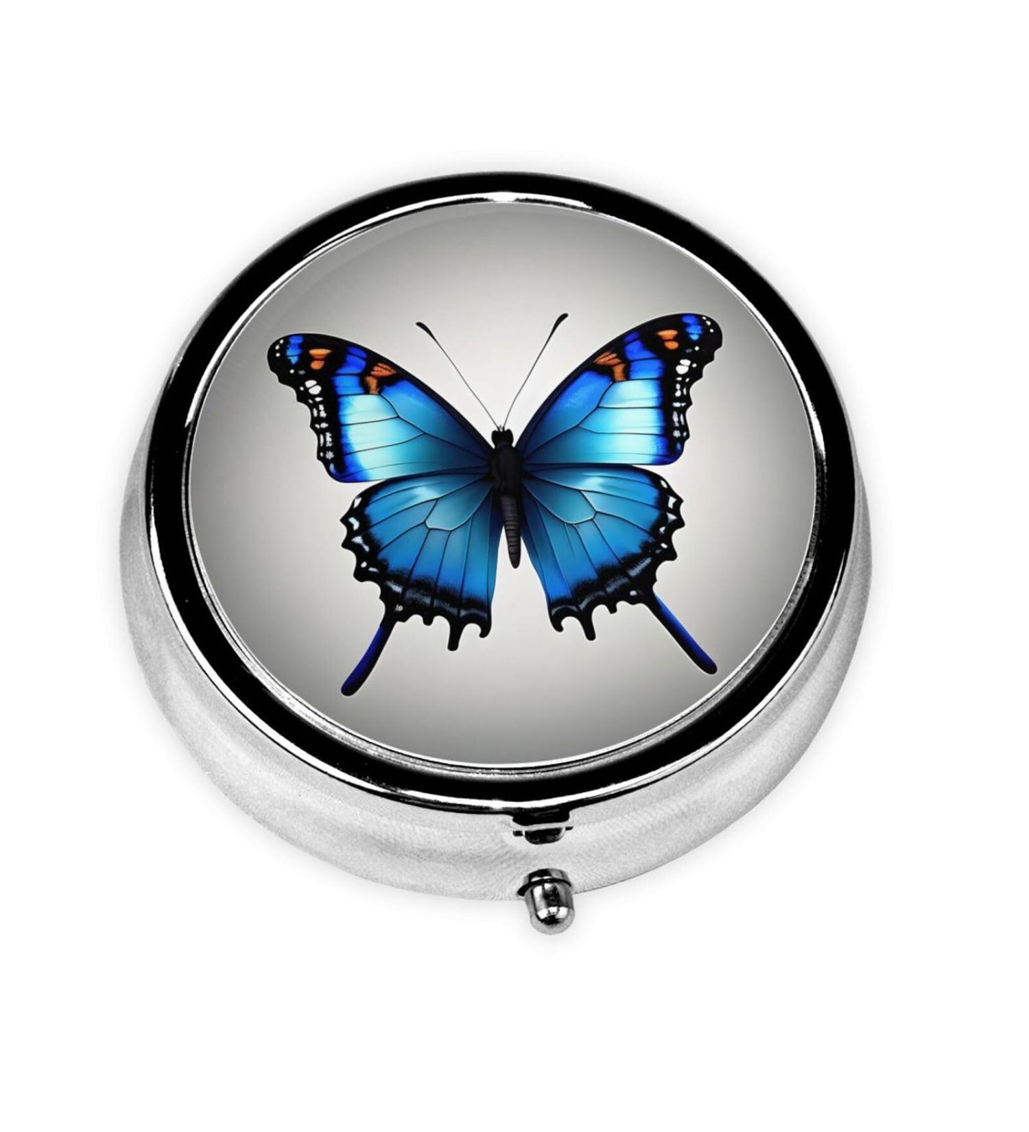 One Blue Butterfly Round Pill Box - Lightweight & Moisture-Proof Emergency Medication Organizer - Buy Online on GoSupps.com