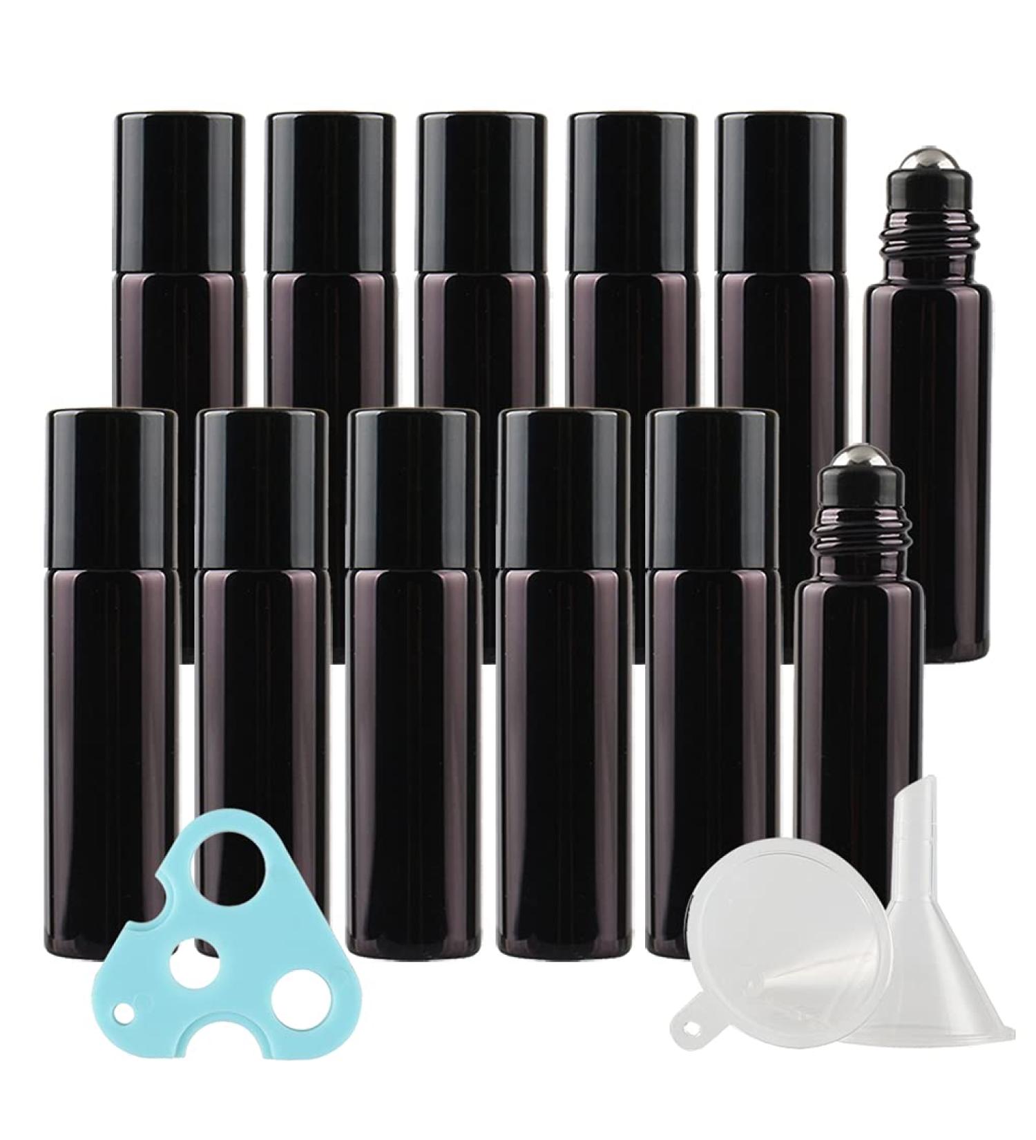 Zeoabsy 24-Pack 5ml Black UV-Coated Essential Oils Roller Bottles - Perfect for Aromatherapy | Includes Funnels & Opener - Buy Online on GoSupps.com