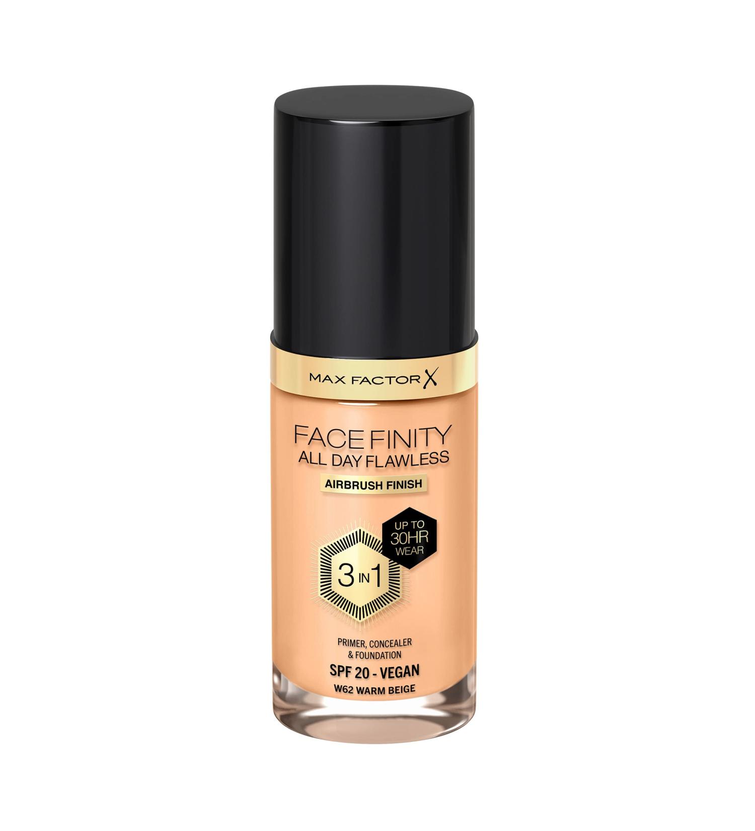 Max Factor Facefinity 3-in-1 All Day Flawless Liquid Foundation SPF 20 - 62 Warm Beige 30 ml (Pack of 1) - Buy Online on GoSupps.com