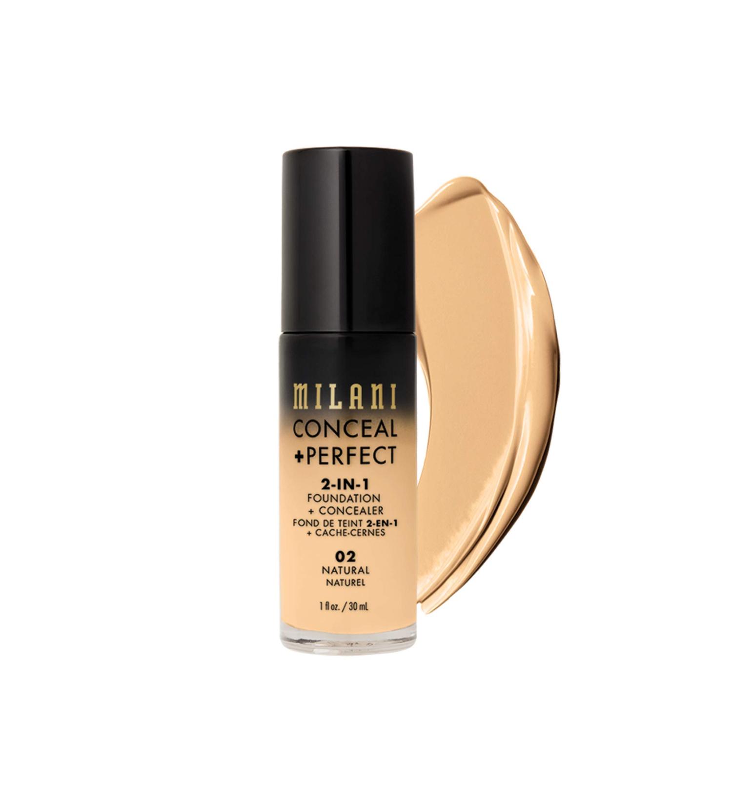 Milani 2-in-1 Foundation + Concealer - Natural (1 Fl. Oz.) | Cruelty-Free Liquid Foundation for Flawless Complexion | Cover Under-Eye Circles, Blemishes & Skin Discoloration - Buy Online on GoSupps.com