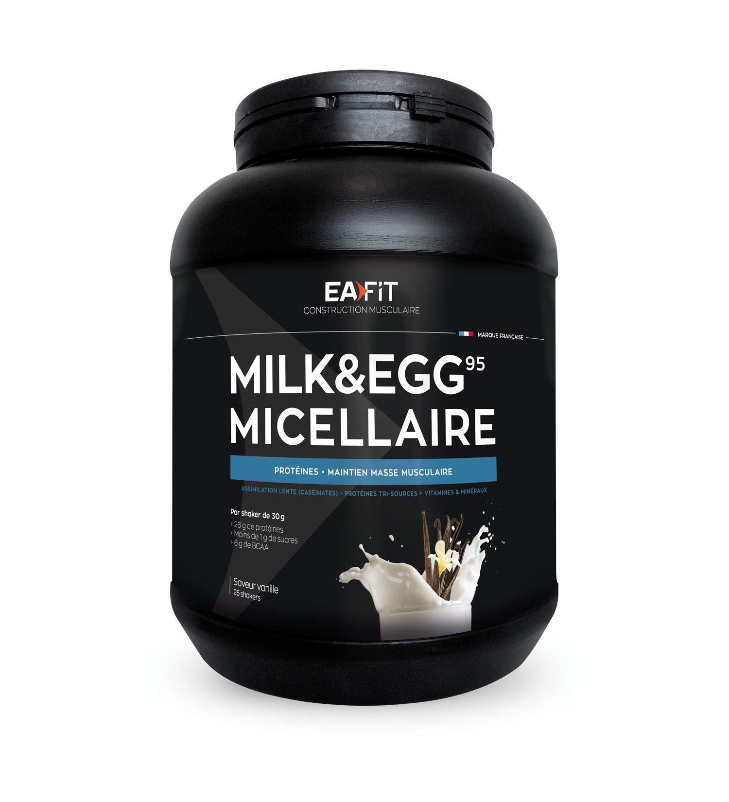 EAFIT - Milk&Egg - Tri-source proteins: casein isolate egg white - Slow assimilation - Casein protein - Protein powder for bodybuilding - BCAAs vitamin and minerals - Vanilla - 750g