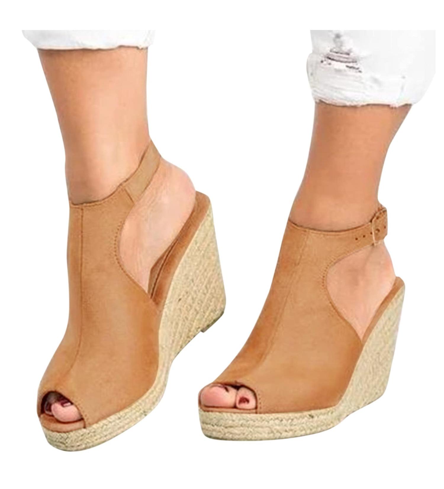 Foldap Summer Wedge Sandals for Women 2023 | Open Toe Breathable Beach Platforms in Khaki - Size 7.5 - Buy Online on GoSupps.com
