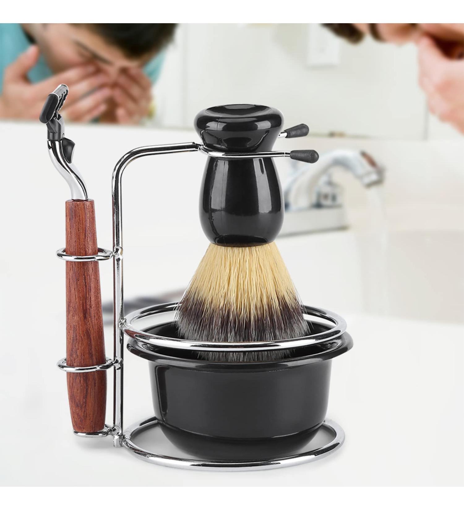 4-Piece Stainless Steel Shaving Set | Manual Razor Stand Brush & Bowl | Premium Grooming Kit for Men - Buy Online on GoSupps.com