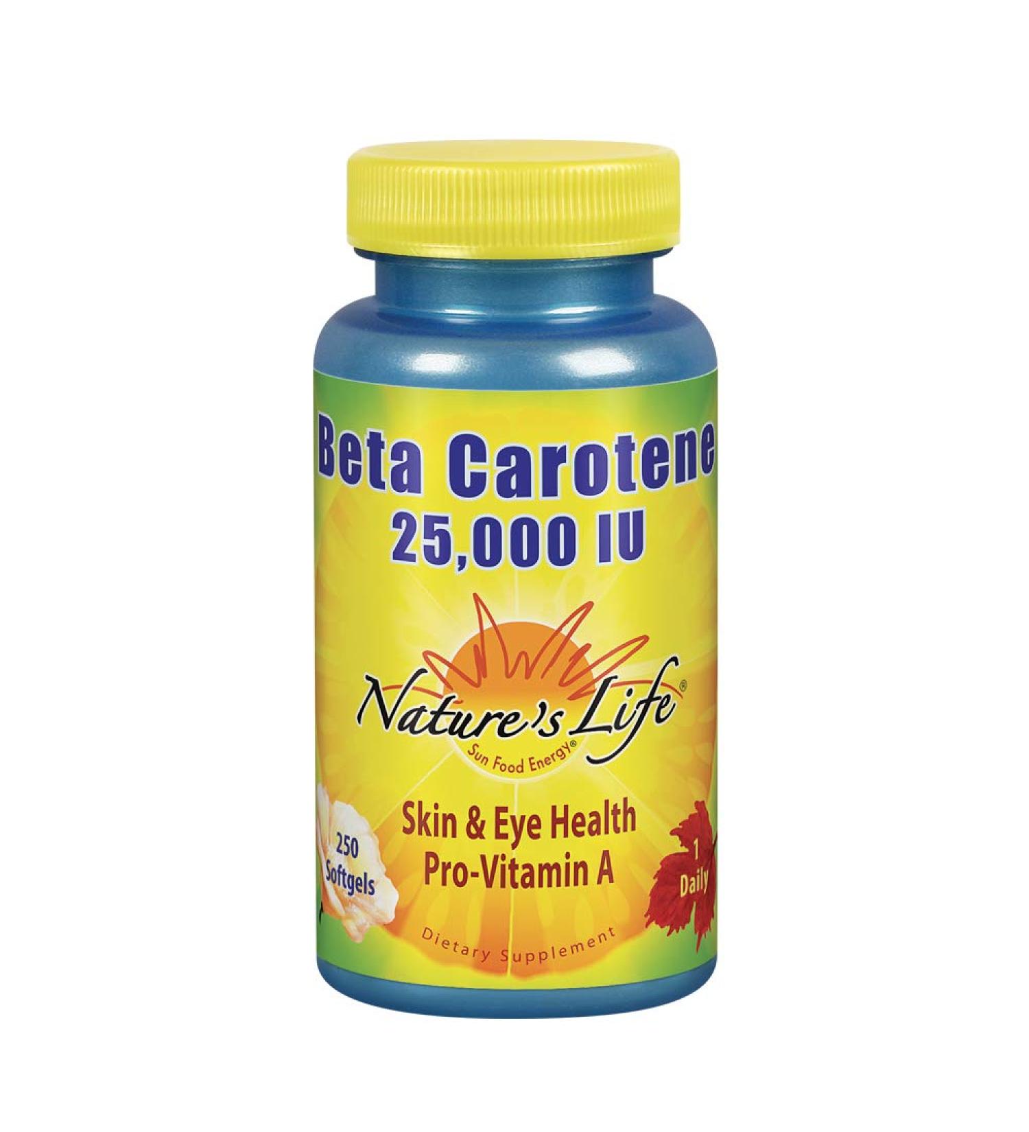 Nature's Life Beta Carotene 25,000 IU Softgels - Immune & Eye Health Support - Buy Online on GoSupps.com