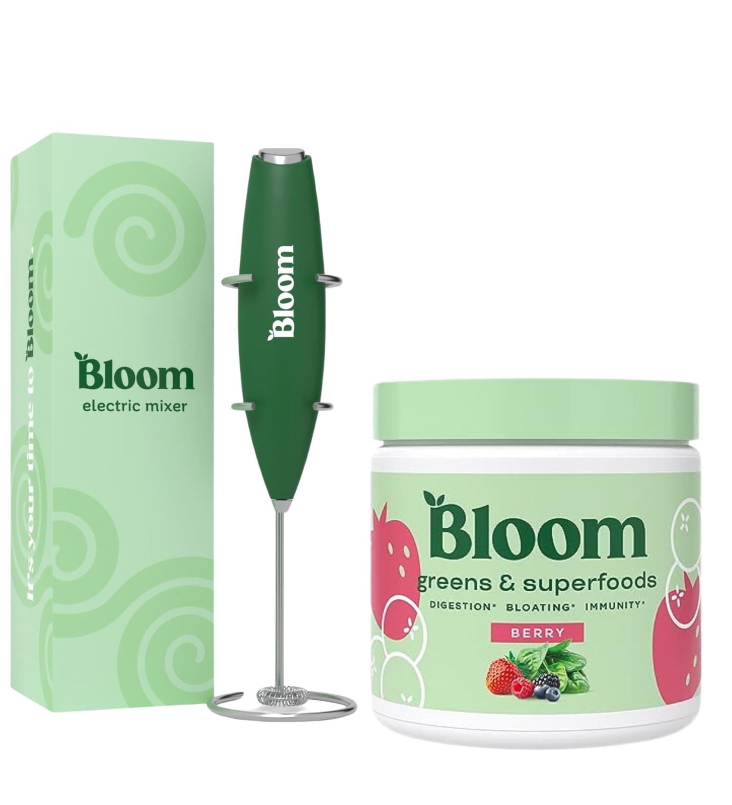 Bloom Nutrition Superfood Greens Powder Digestive Enzymes with Probiotics and Prebiotics Gut Health Bloating Relief Berry + Milk Frother High Powered Hand Mixer - Buy Online on GoSupps.com