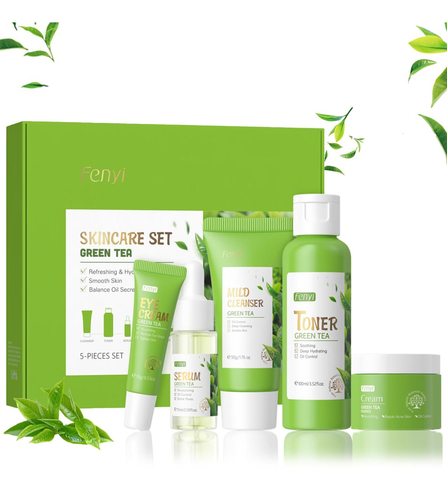 Green Tea Skincare Set for Teen Girls | Facial Kit with Cleanser Toner Eye & Face Cream Serum | Beauty Gifts to Reduce Acne & Smooth Skin - Buy Online on GoSupps.com