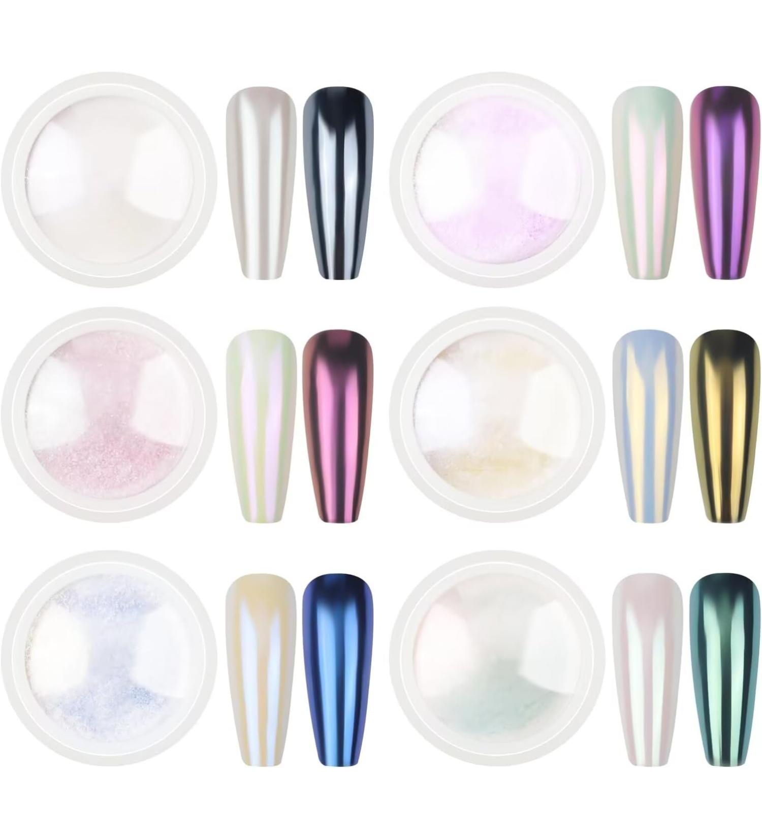 LEDsueei White Chrome Nail Powder Set - 6 Glitter Options for Stunning DIY Nail Art - Shimmering Pearl Effect - Buy Online on GoSupps.com