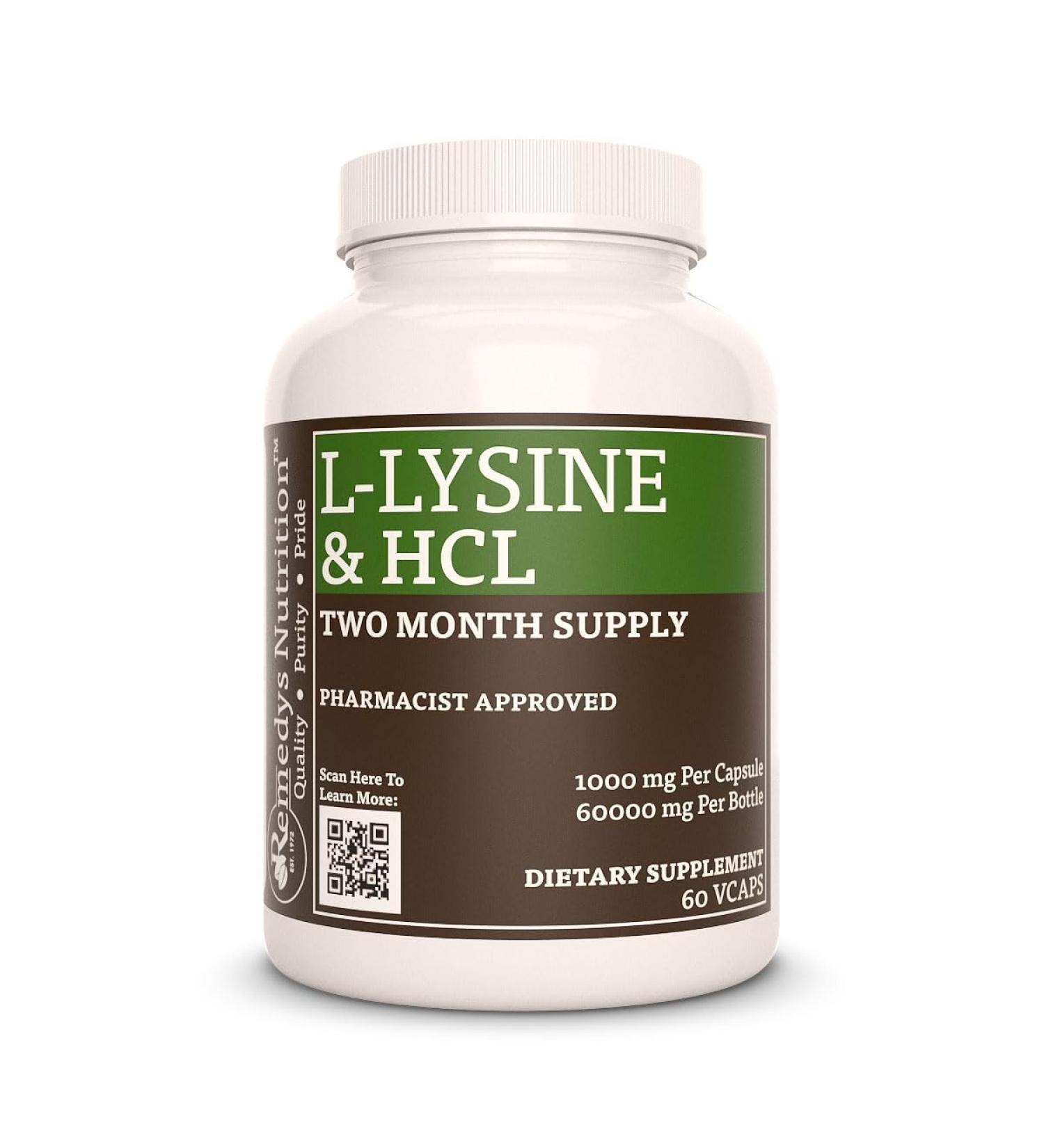 Remedy's nutrition L-Lysine HCL | 1 000 mg 60 Vegan Capsule Amino Acid Dietary Supplement | Two Month Supply - Buy Online on GoSupps.com