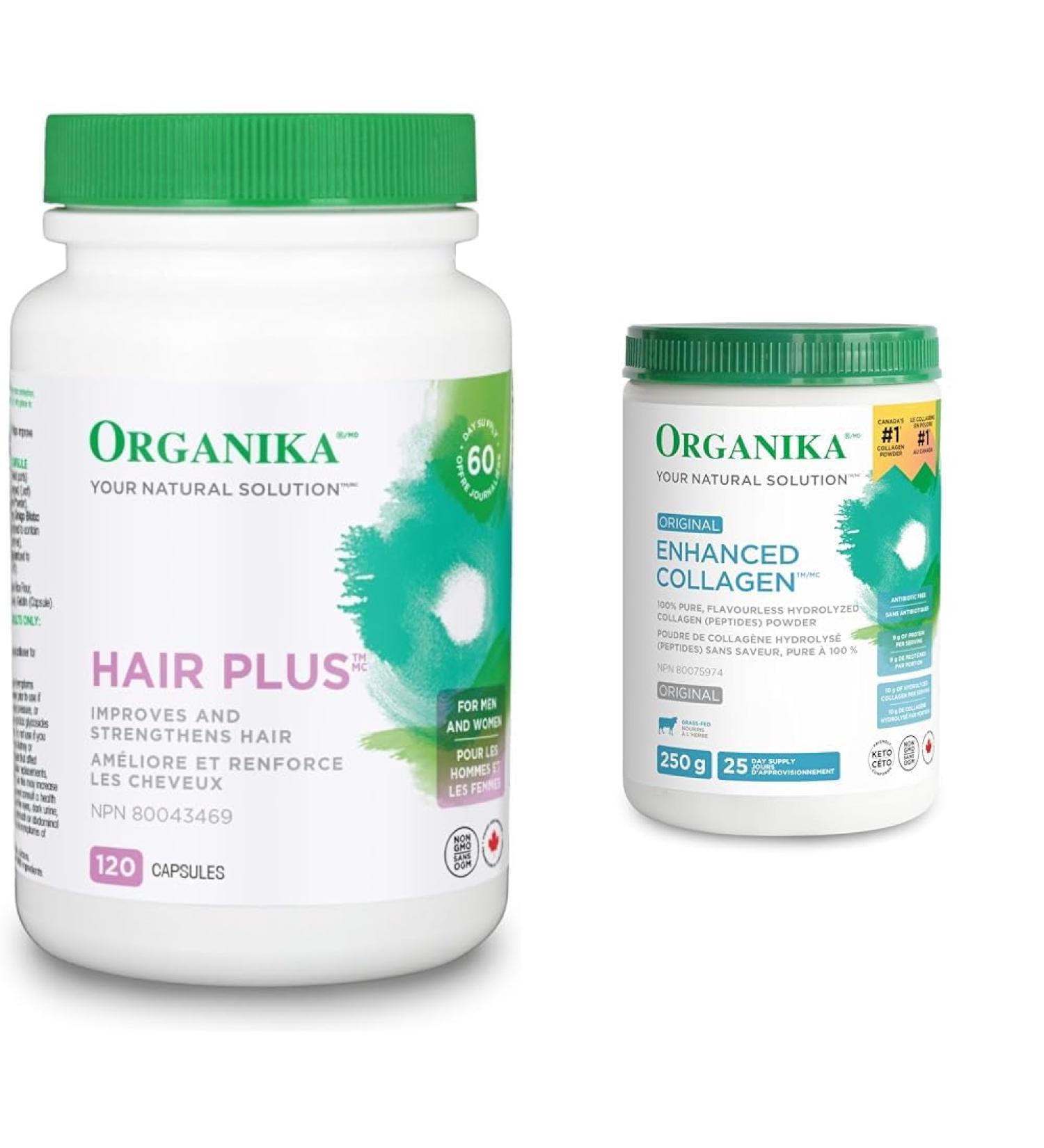 Organika Hair Plus 120 Caps & Enhanced Collagen Peptides Protein Powder For Healthy Hair Skin Nails Joints - Hydrolyzed For Better Absorption - Non-GMO - Unflavoured 250g SUPPLEMENT + SUPPLEMENT madfs-1190 - Buy Online on GoSupps.com