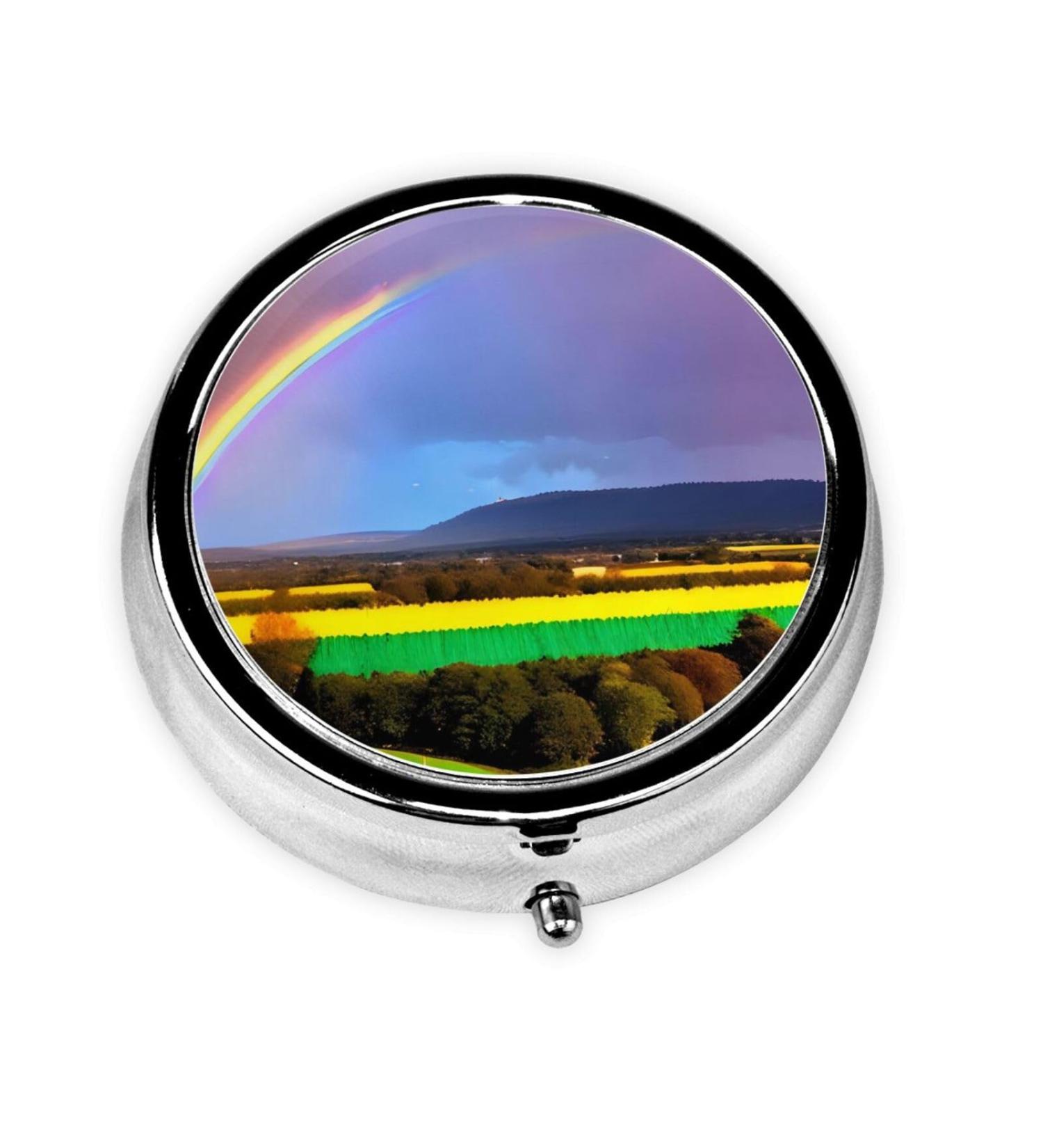 Evening Rainbow Round Pill Box Organizer | 3 Compartments Portable Travel Pill Box for Purse & Pocket - Ideal for International Shipping - Buy Online on GoSupps.com